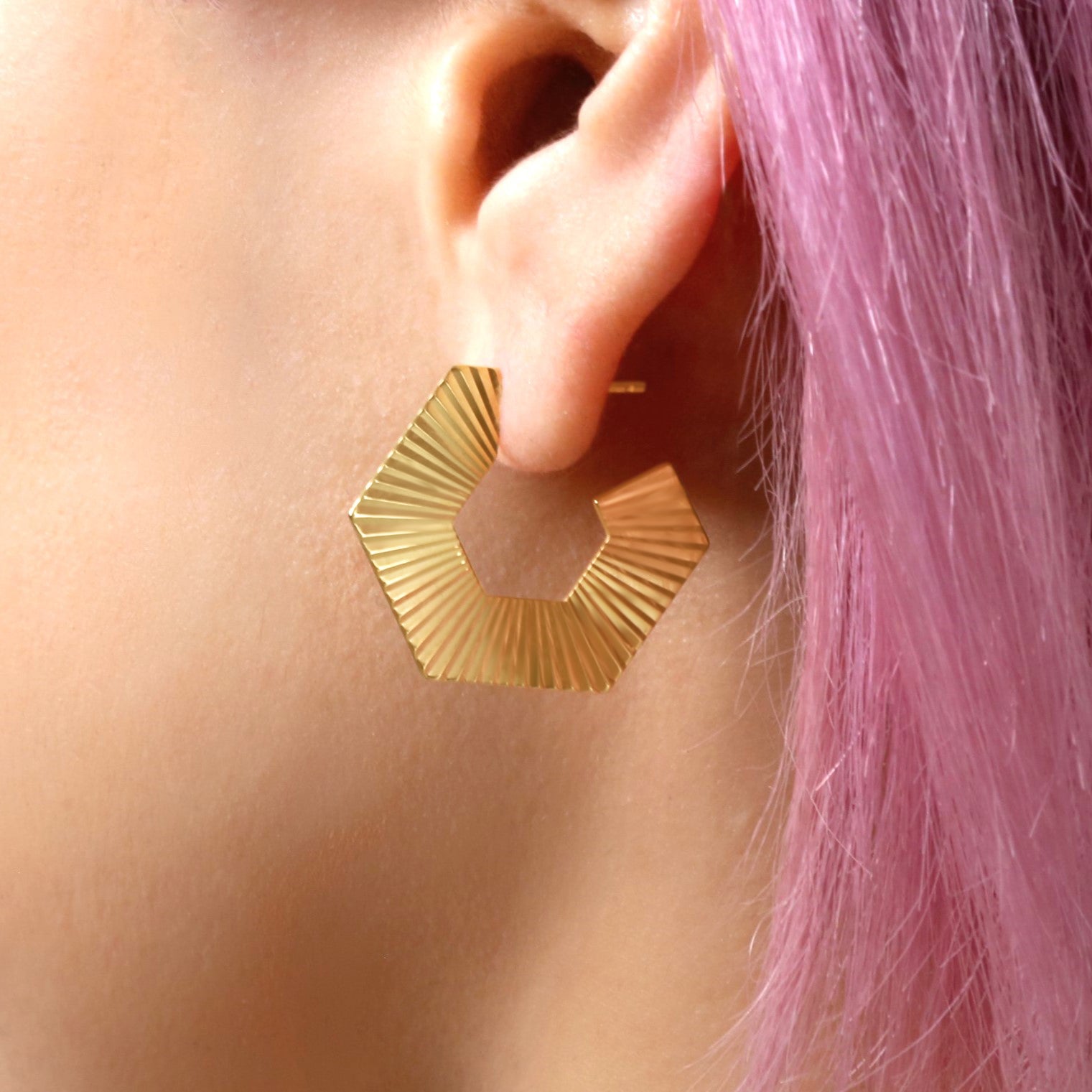 14K Gold Hexagon Post Hoops