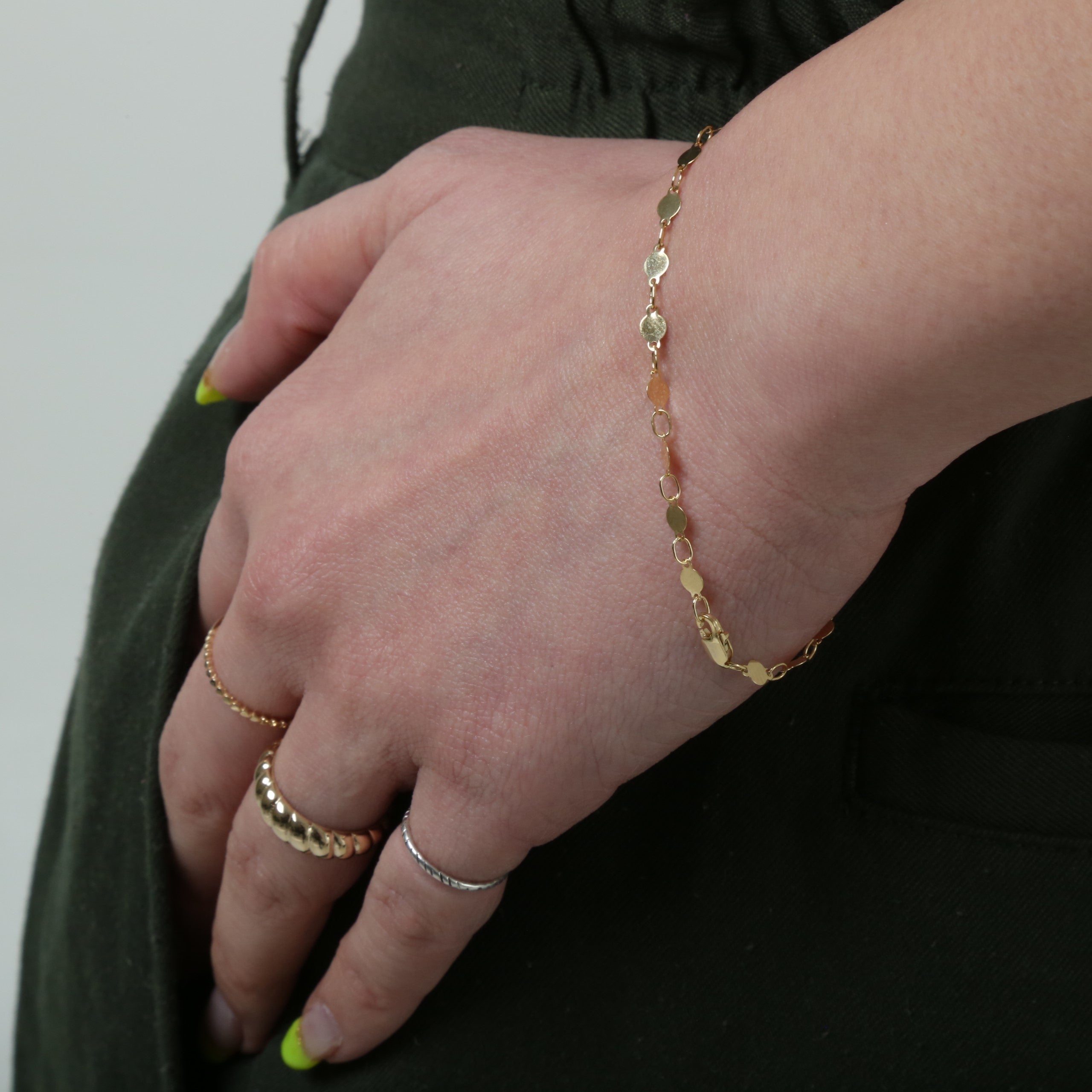 14K Gold Round Mirror Link Bracelet