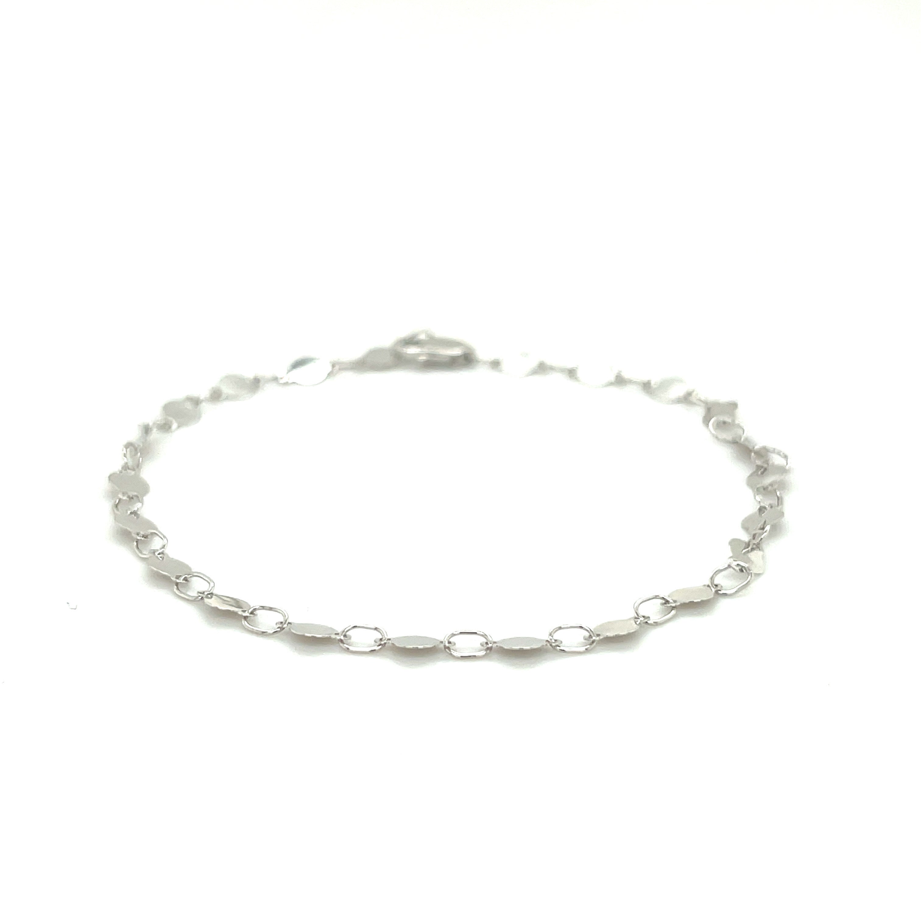 14K White Gold Mirror Link Chain Bracelet 7" Inch Women