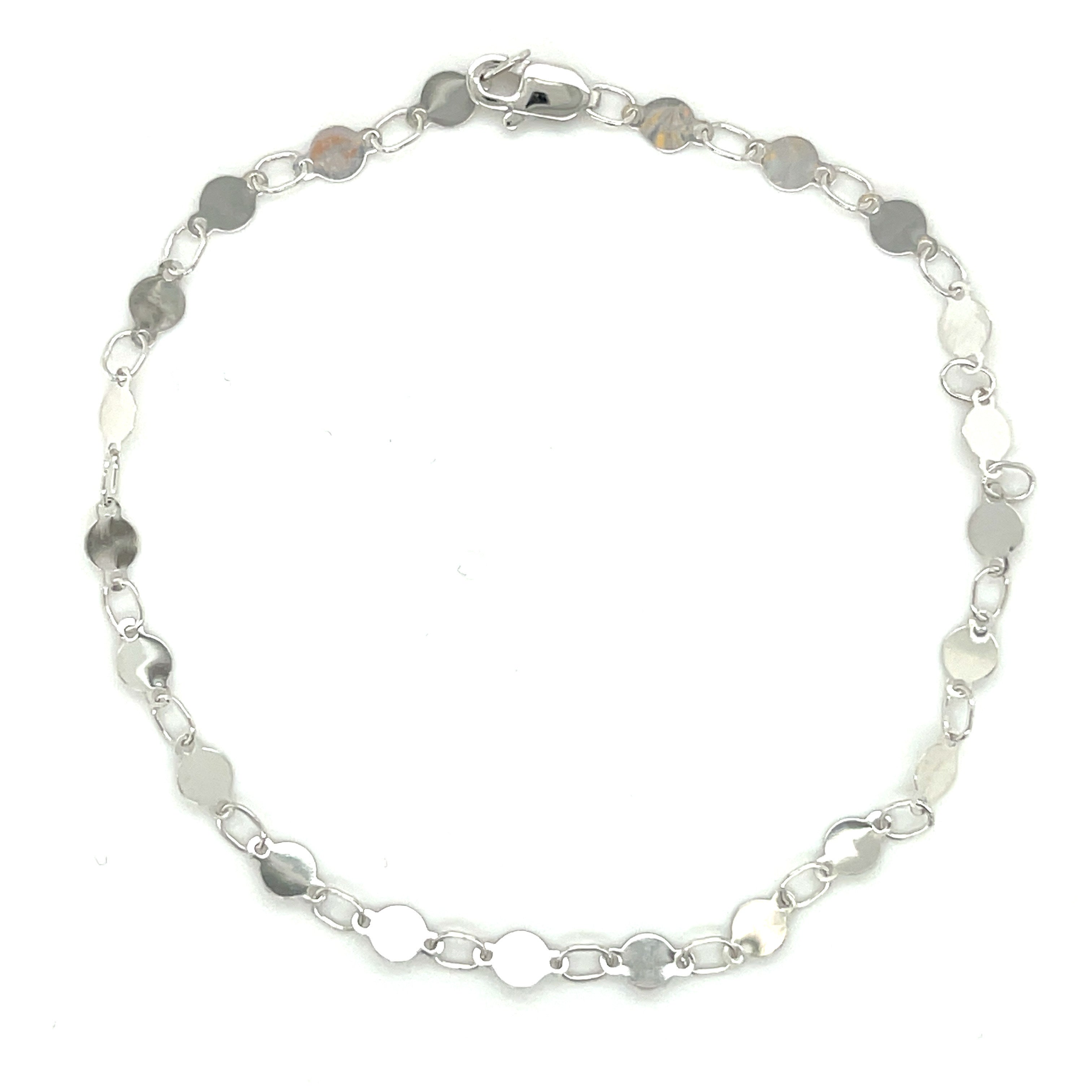 14K White Gold Mirror Link Chain Bracelet 7" Inch Women