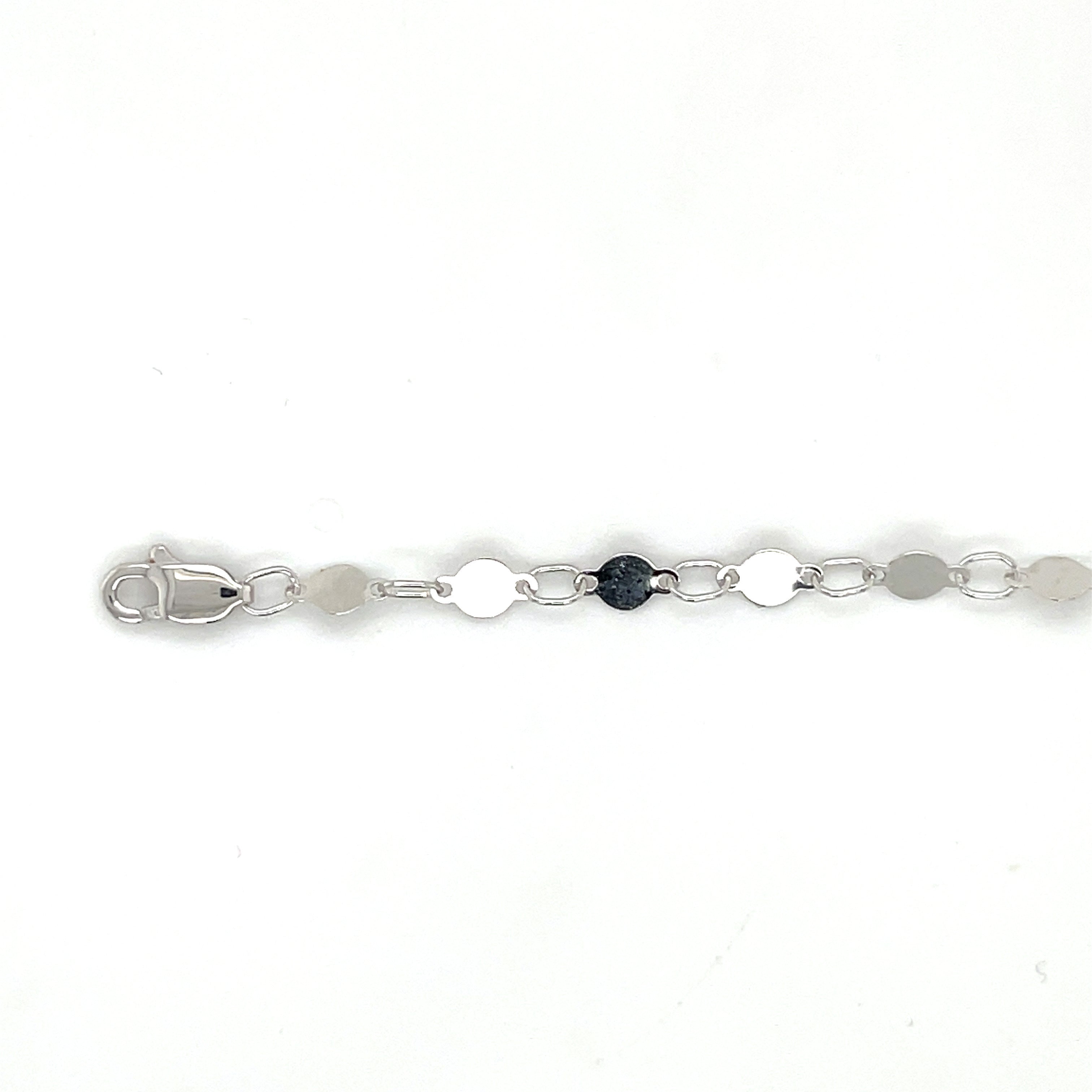 14K White Gold Mirror Link Chain Bracelet 7" Inch Women