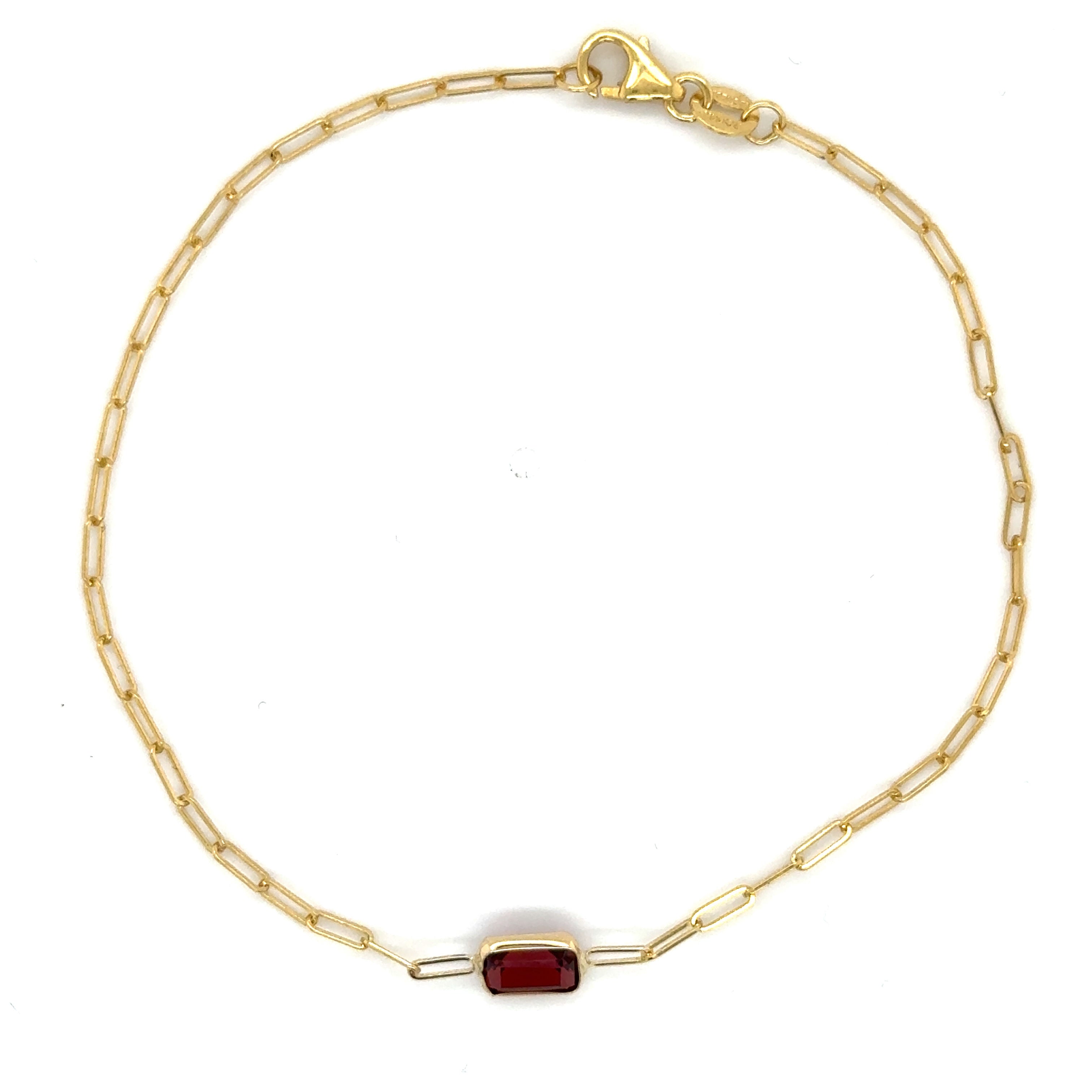 14K Yellow Gold Gemstone Paperclip Bracelet Women Birthstone Bracelet
