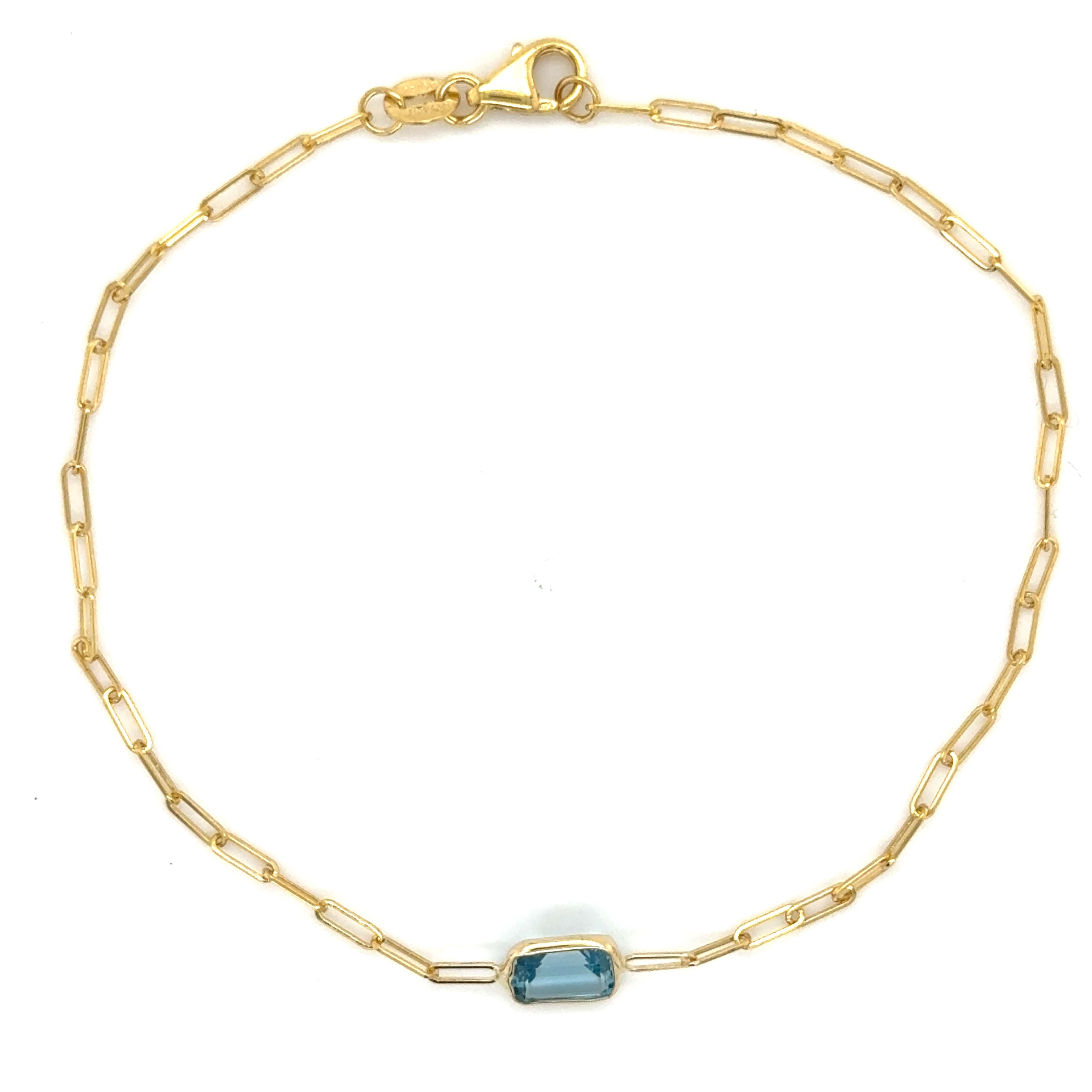 14K Yellow Gold Gemstone Paperclip Bracelet Women Birthstone Bracelet