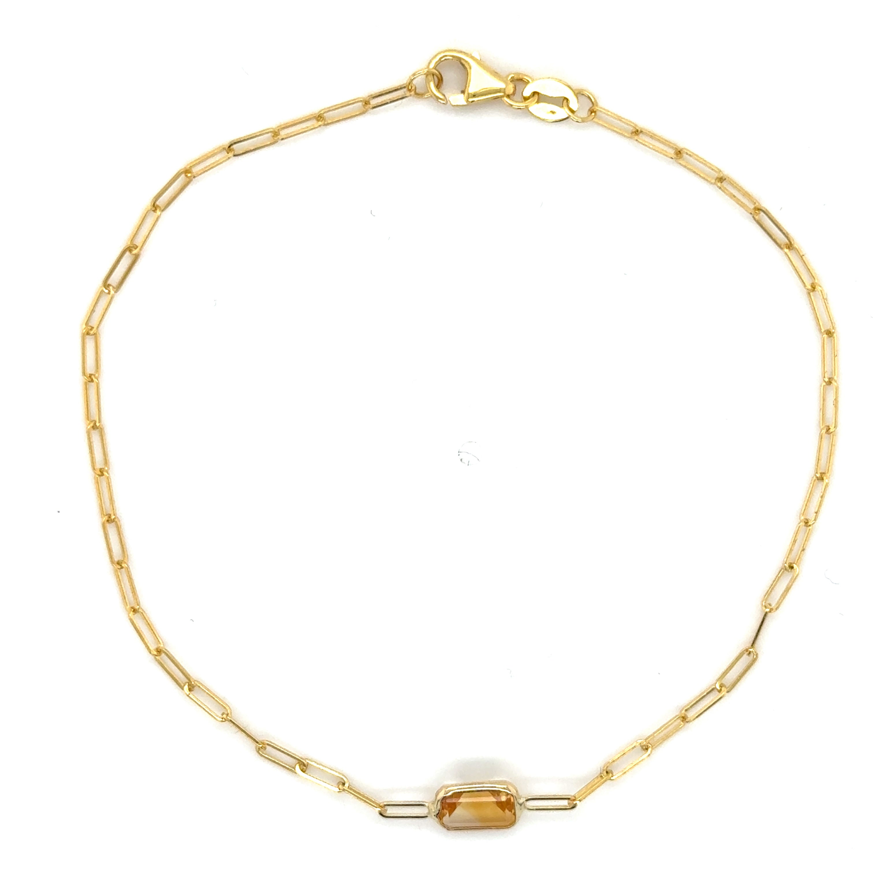 14K Yellow Gold Gemstone Paperclip Bracelet Women Birthstone Bracelet