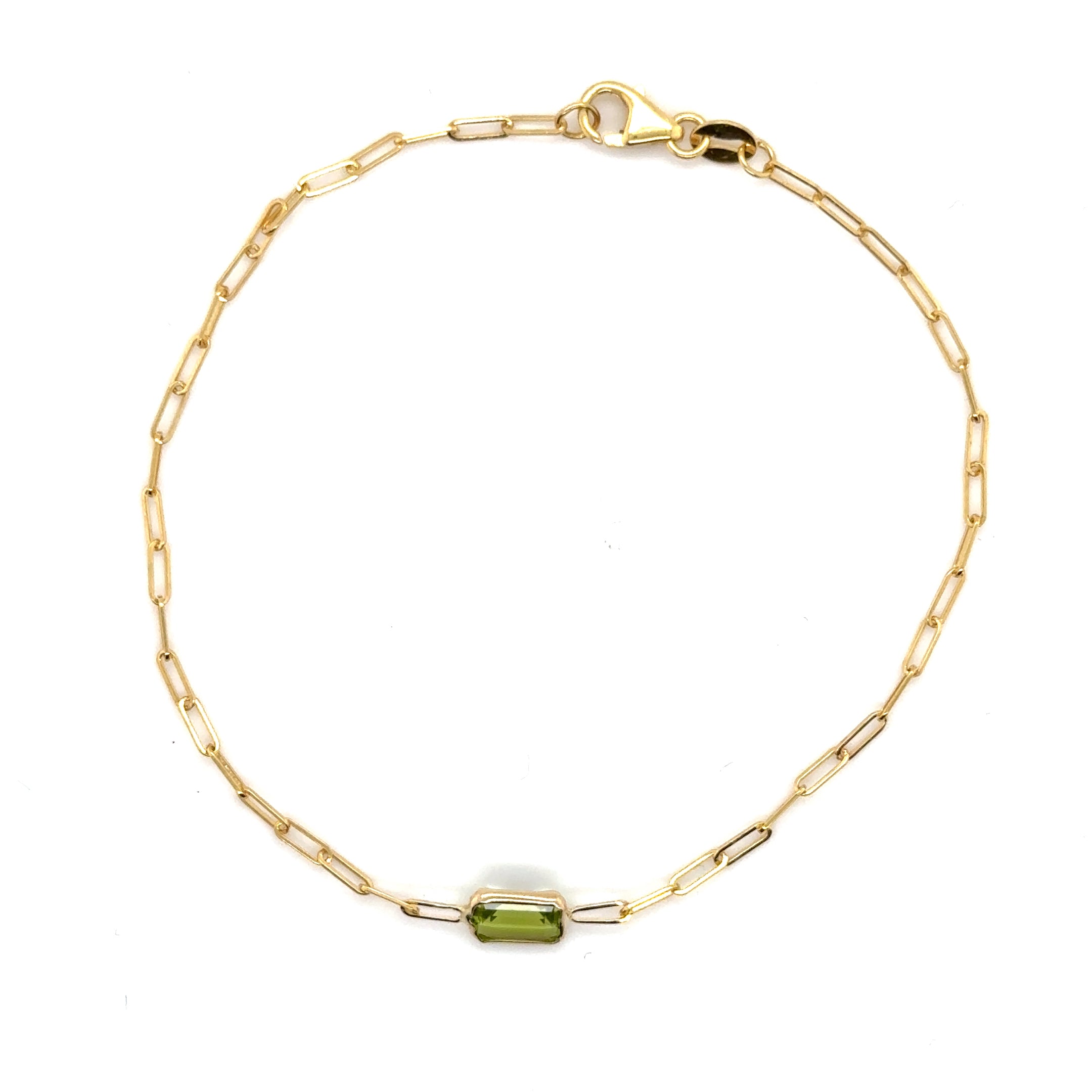 14K Yellow Gold Gemstone Paperclip Bracelet Women Birthstone Bracelet
