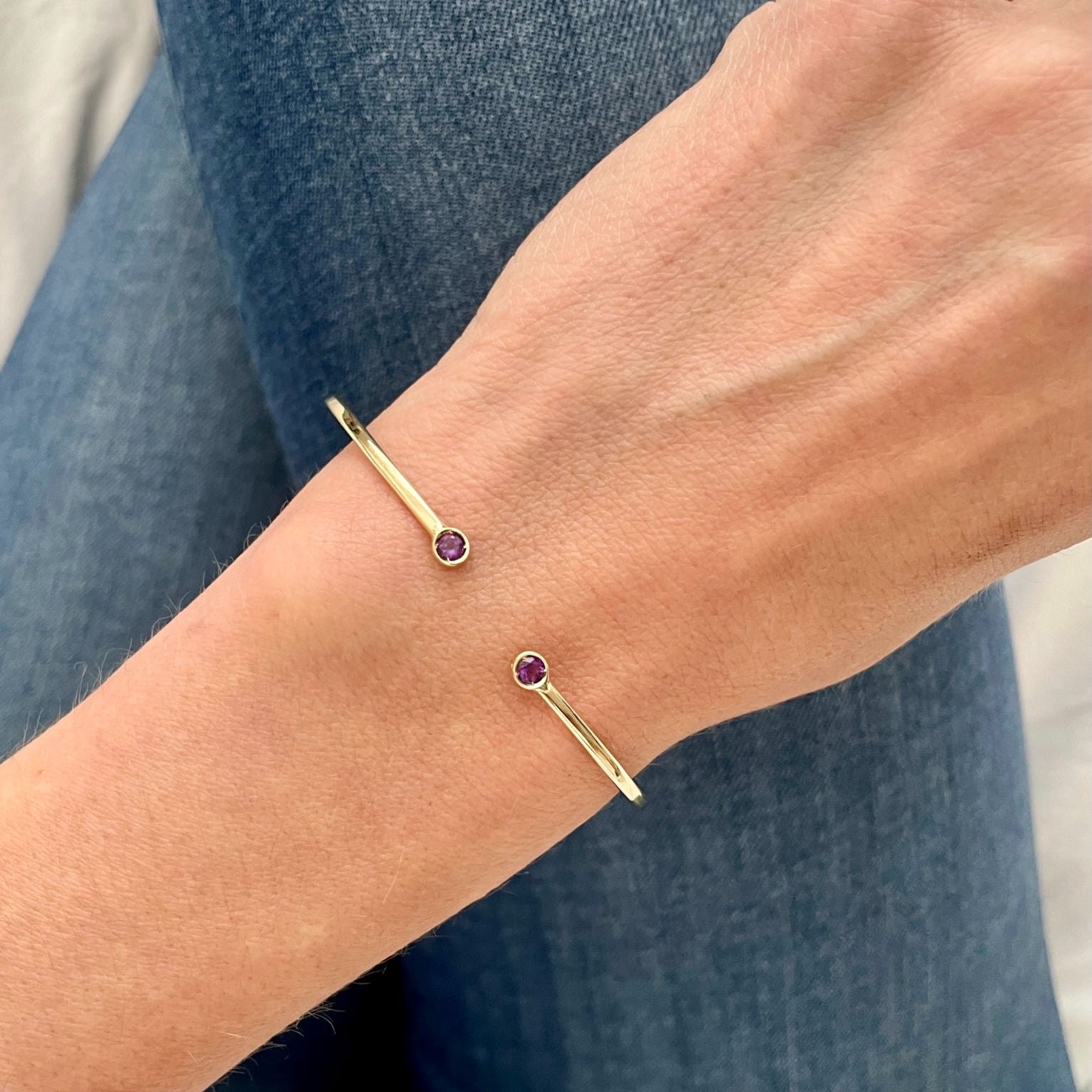 14K Gold Gemstone Cuff Bangle