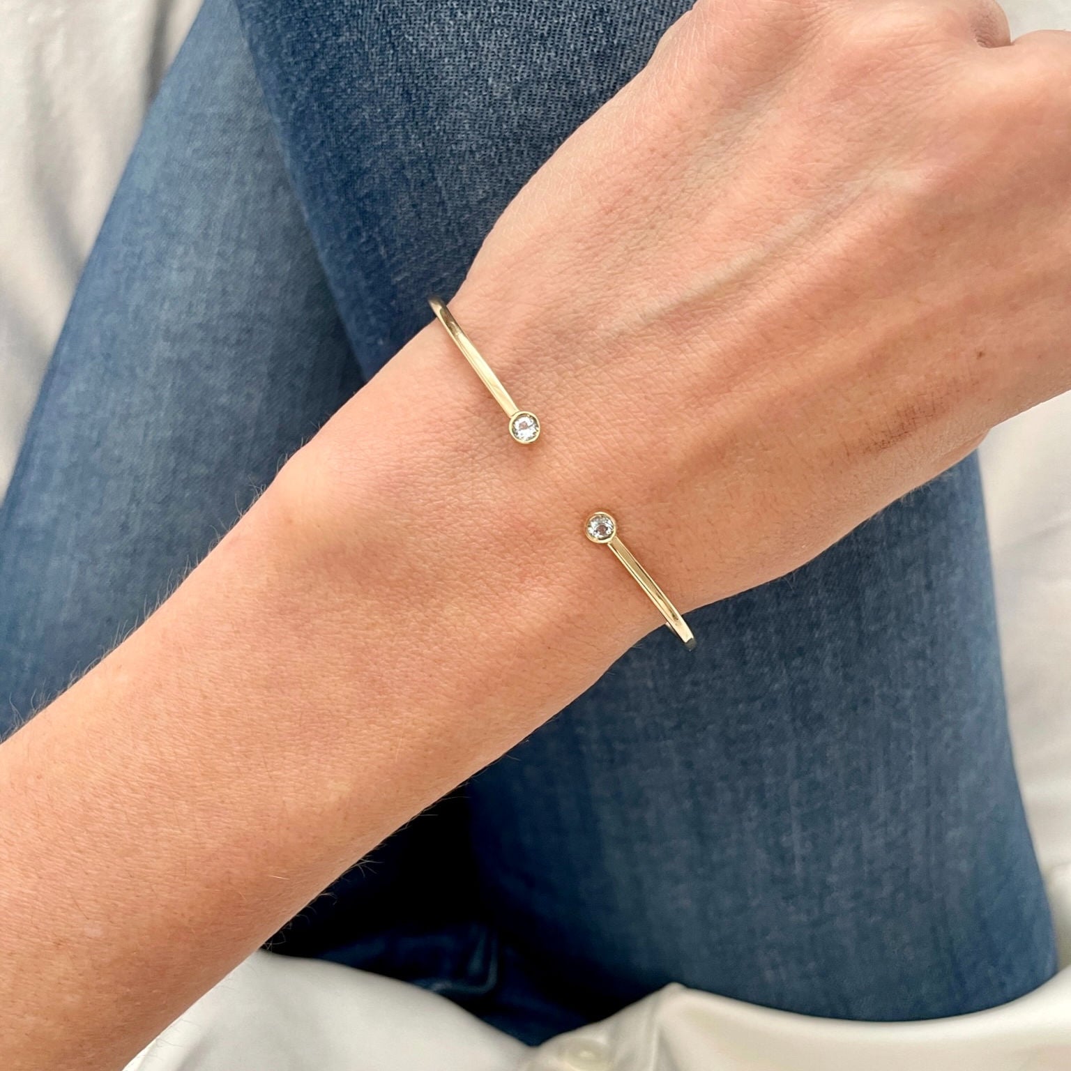 14K Gold Gemstone Cuff Bangle