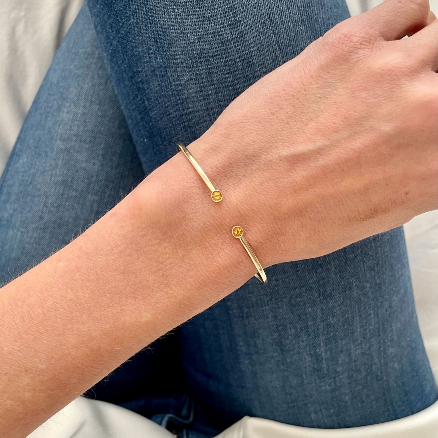 14K Gold Gemstone Cuff Bangle