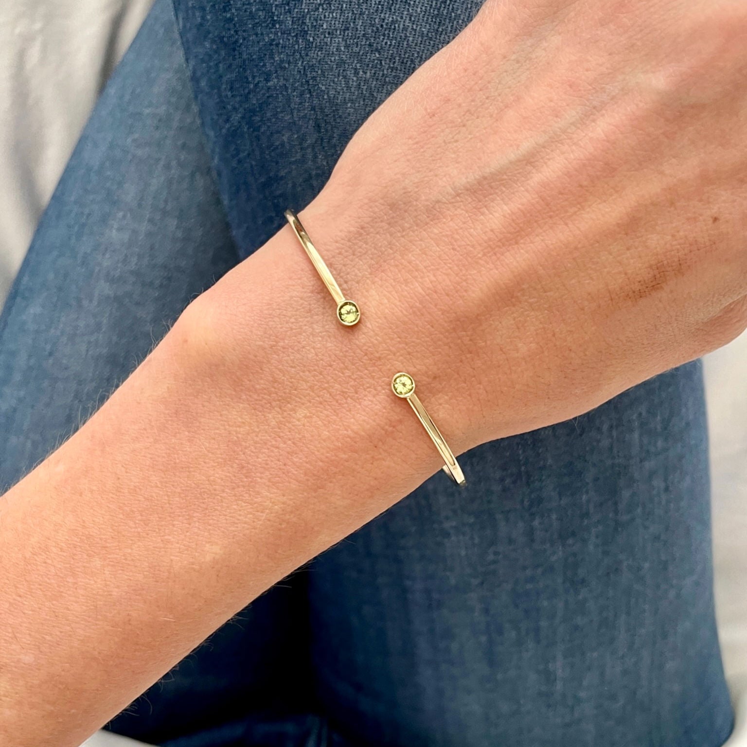 14K Gold Gemstone Cuff Bangle