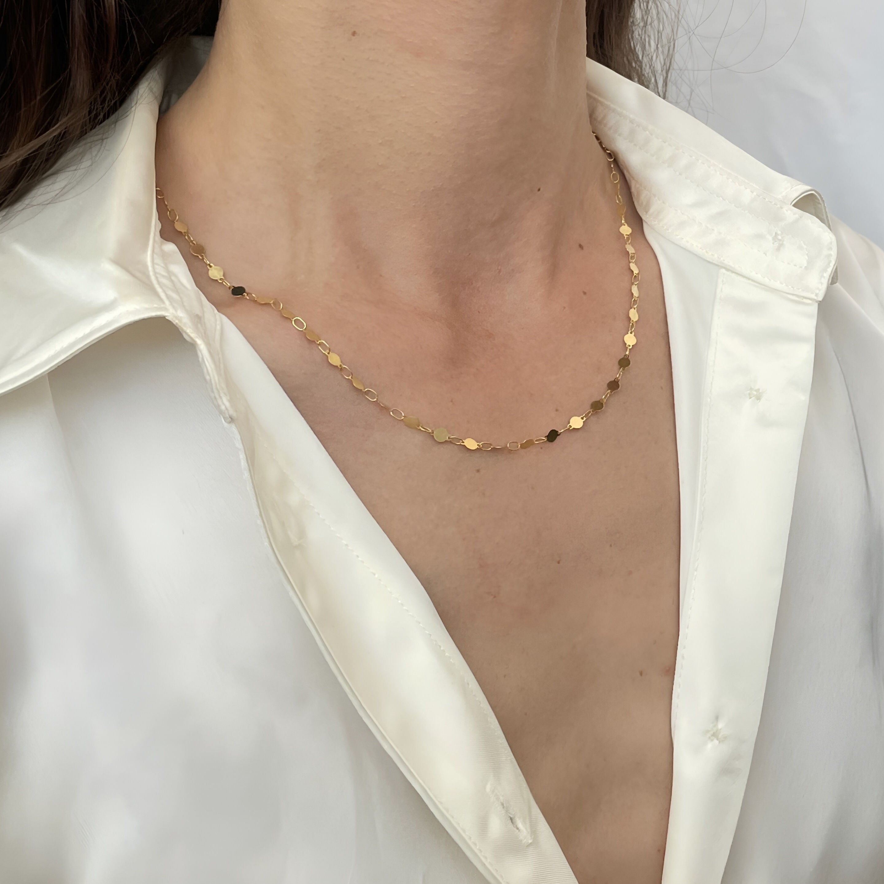 14K Gold 18" & 30" Round Mirror Link Necklace