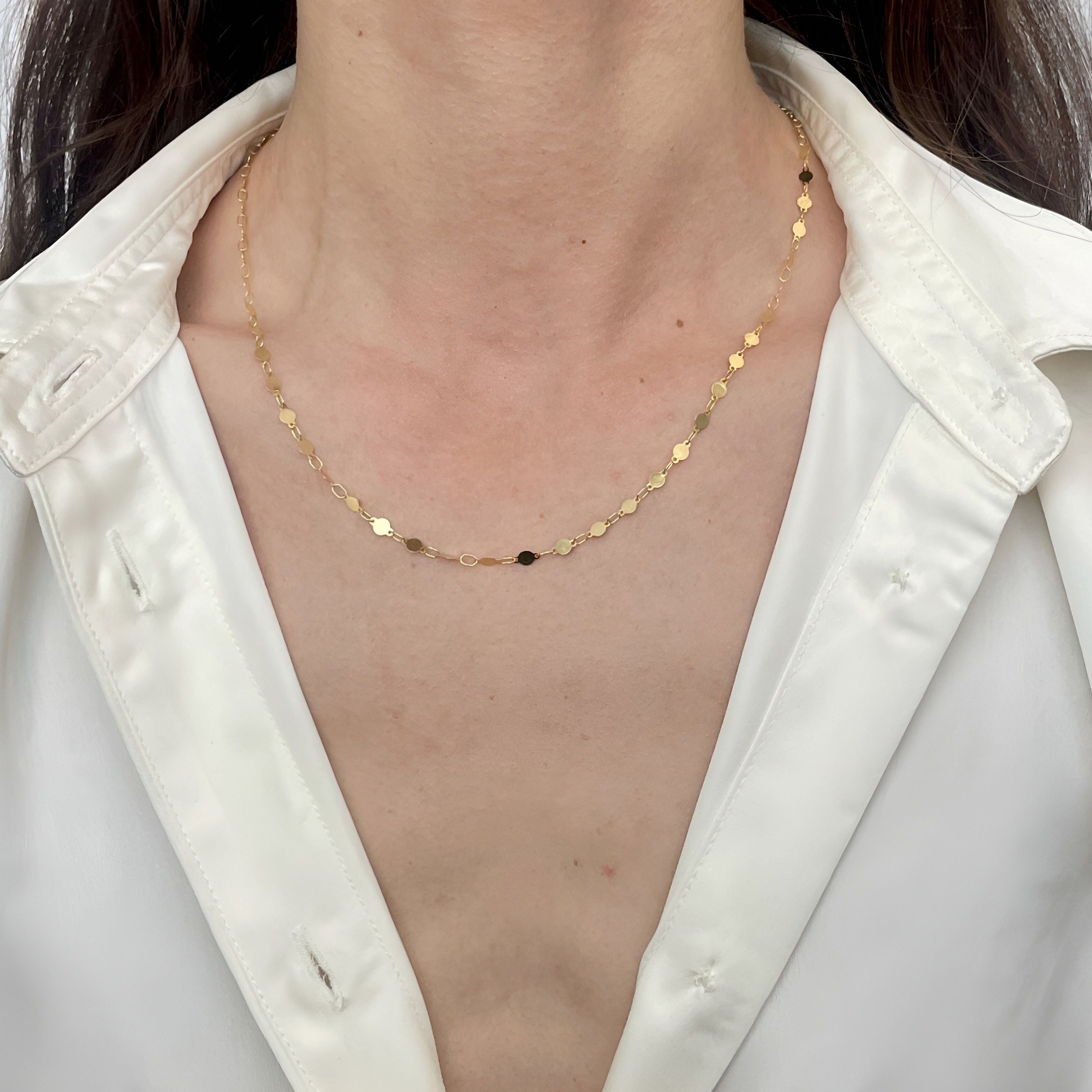14K Gold 18" & 30" Round Mirror Link Necklace