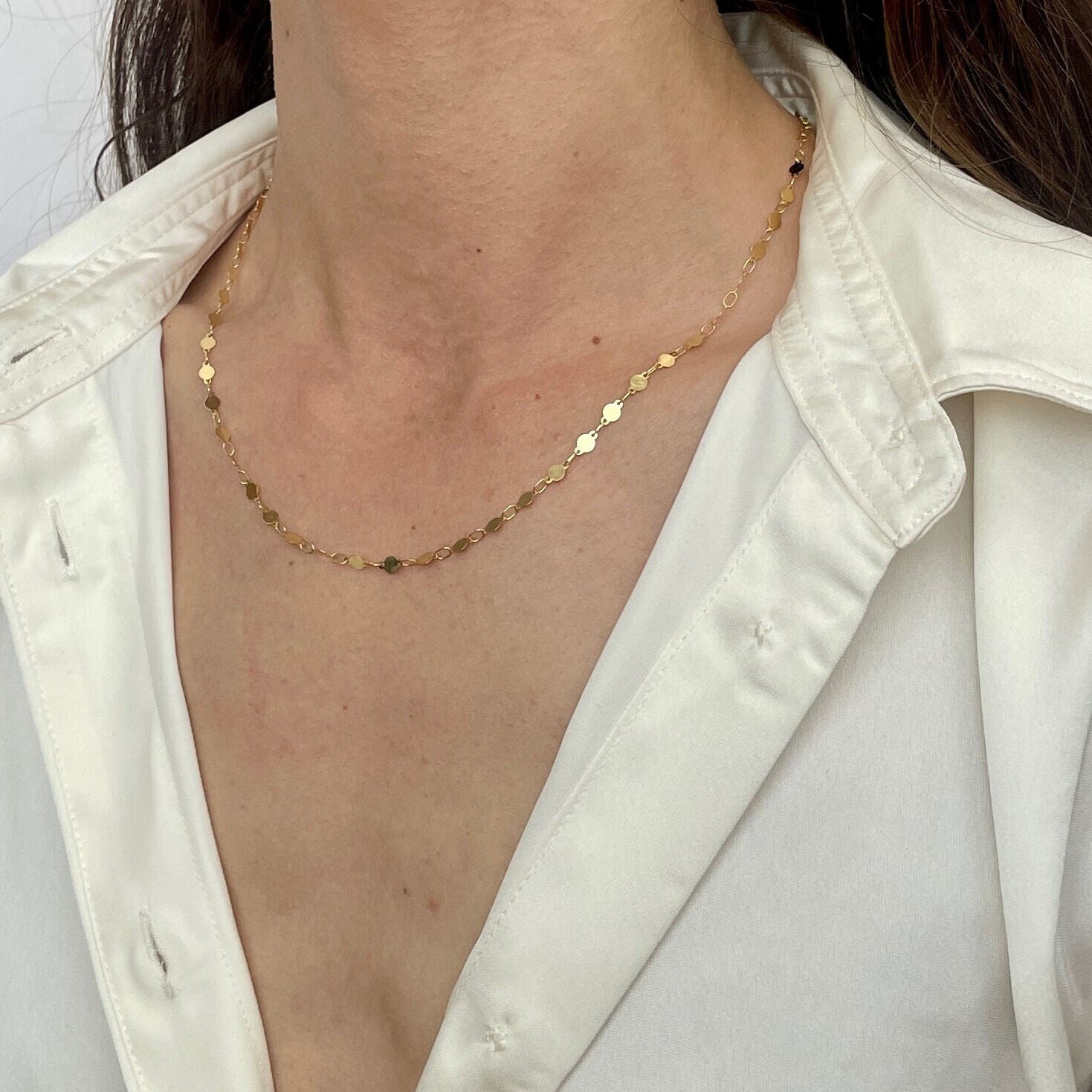14K Gold 18" & 30" Round Mirror Link Necklace