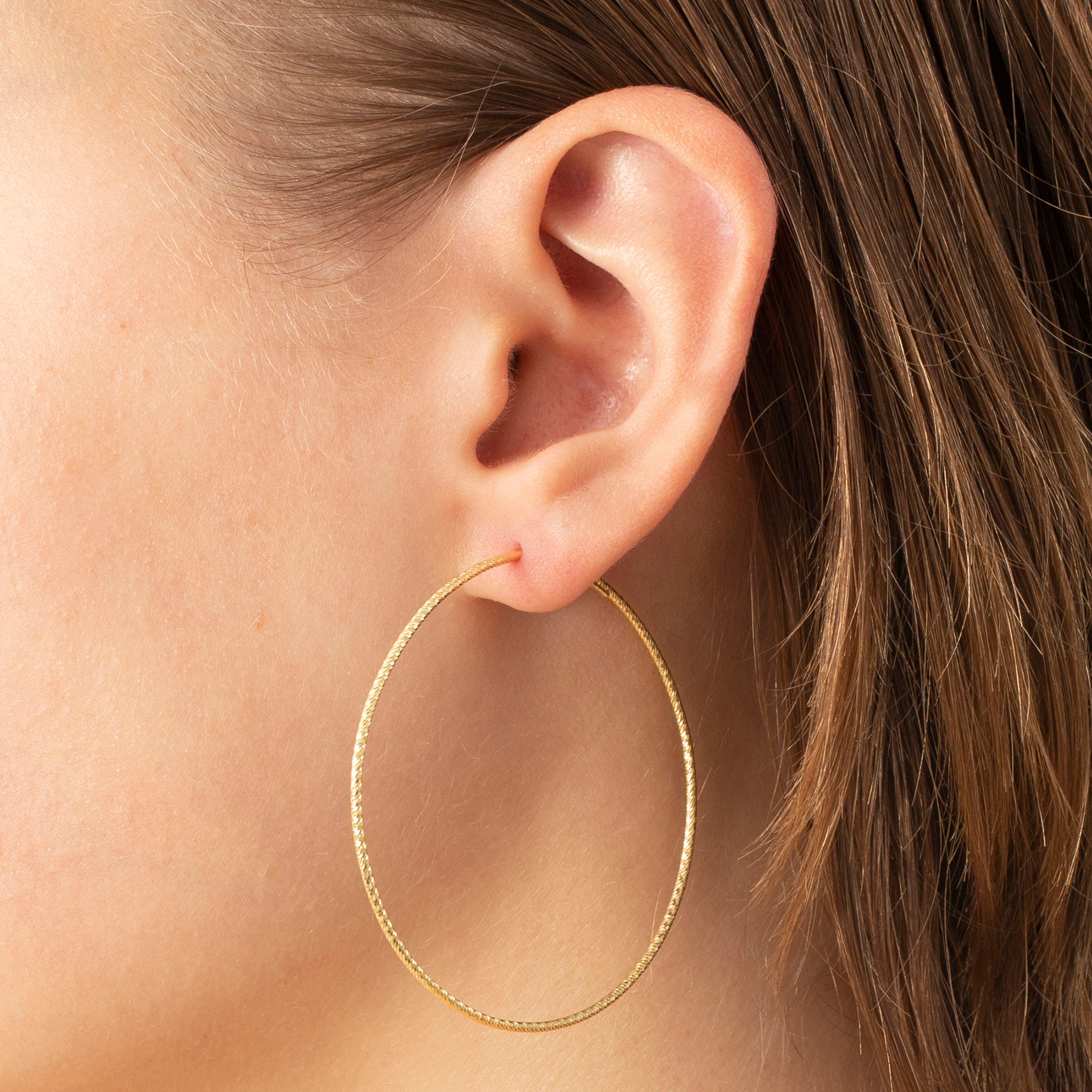 14K Gold 50mm Textured Endless Hoop Earrings