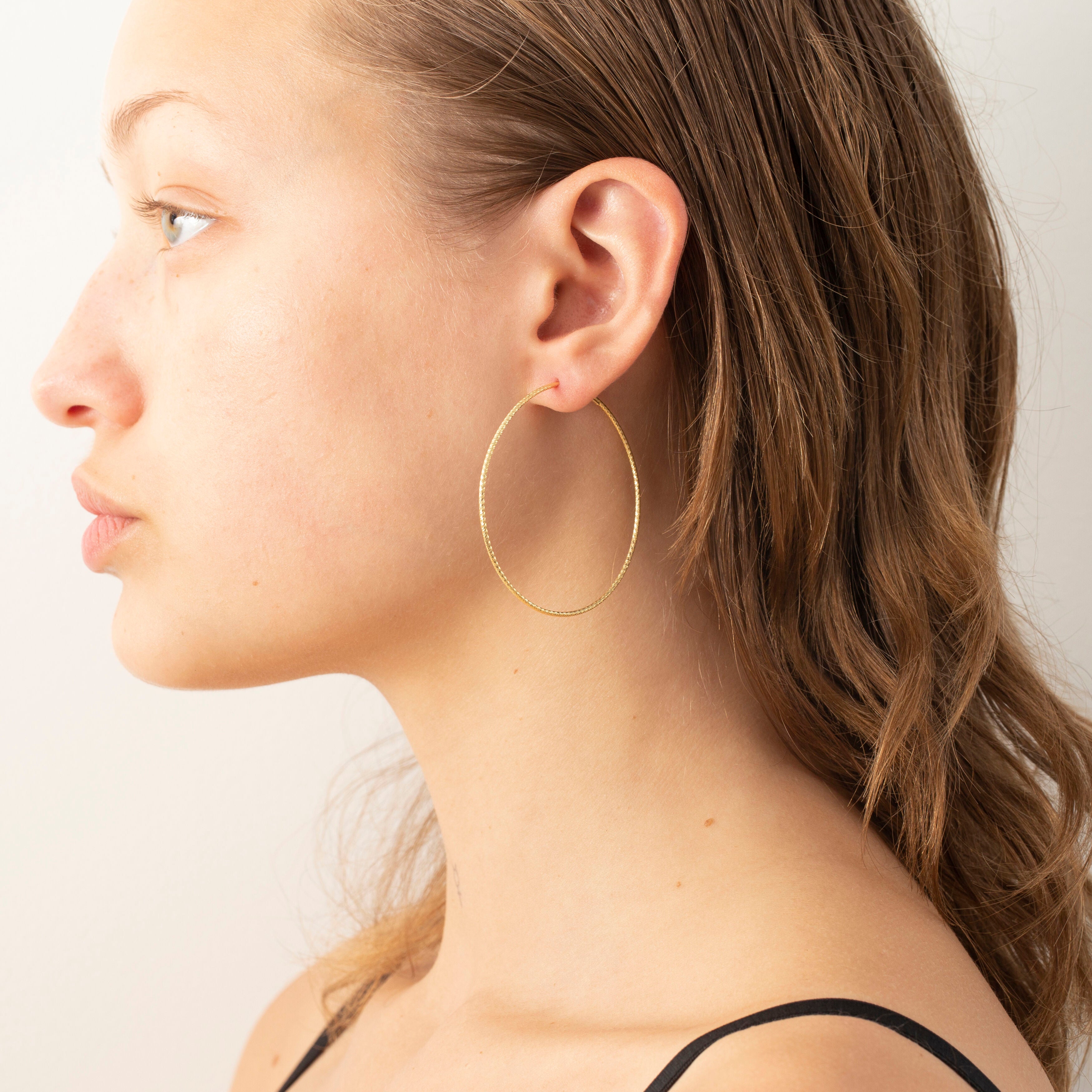 14K Gold 50mm Textured Endless Hoop Earrings