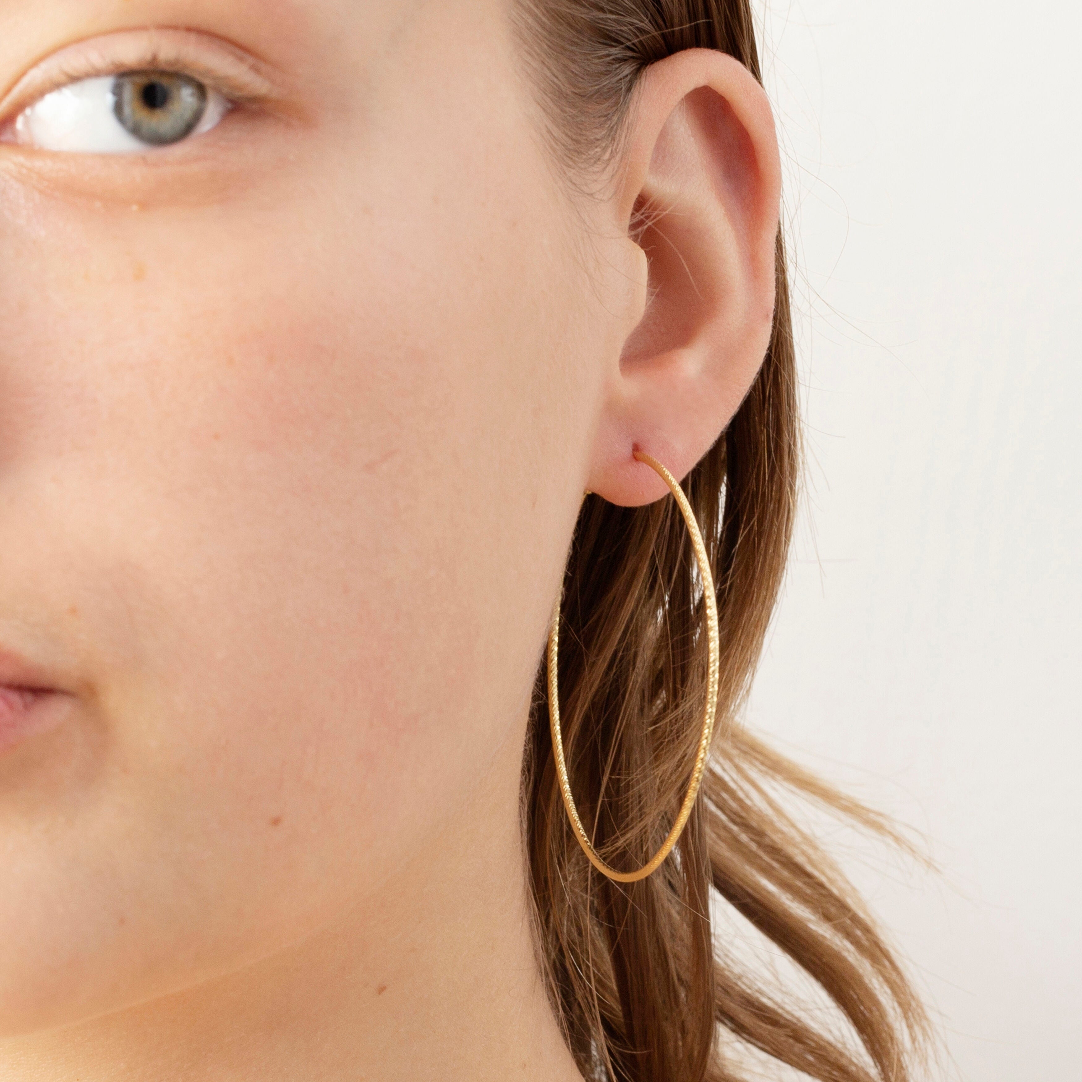 14K Gold 50mm Textured Endless Hoop Earrings