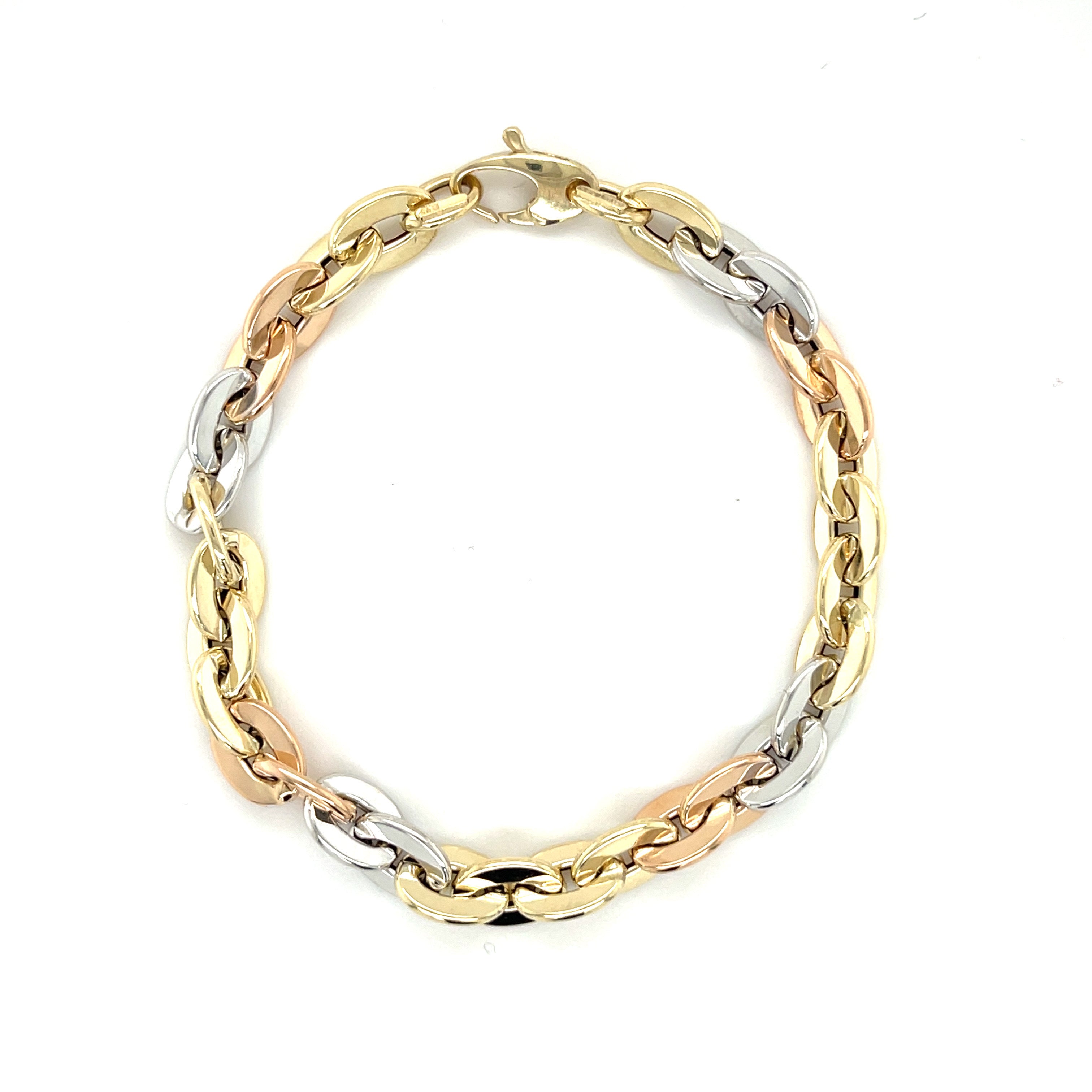 TriColor 14K Gold Oval Link Bracelet Women