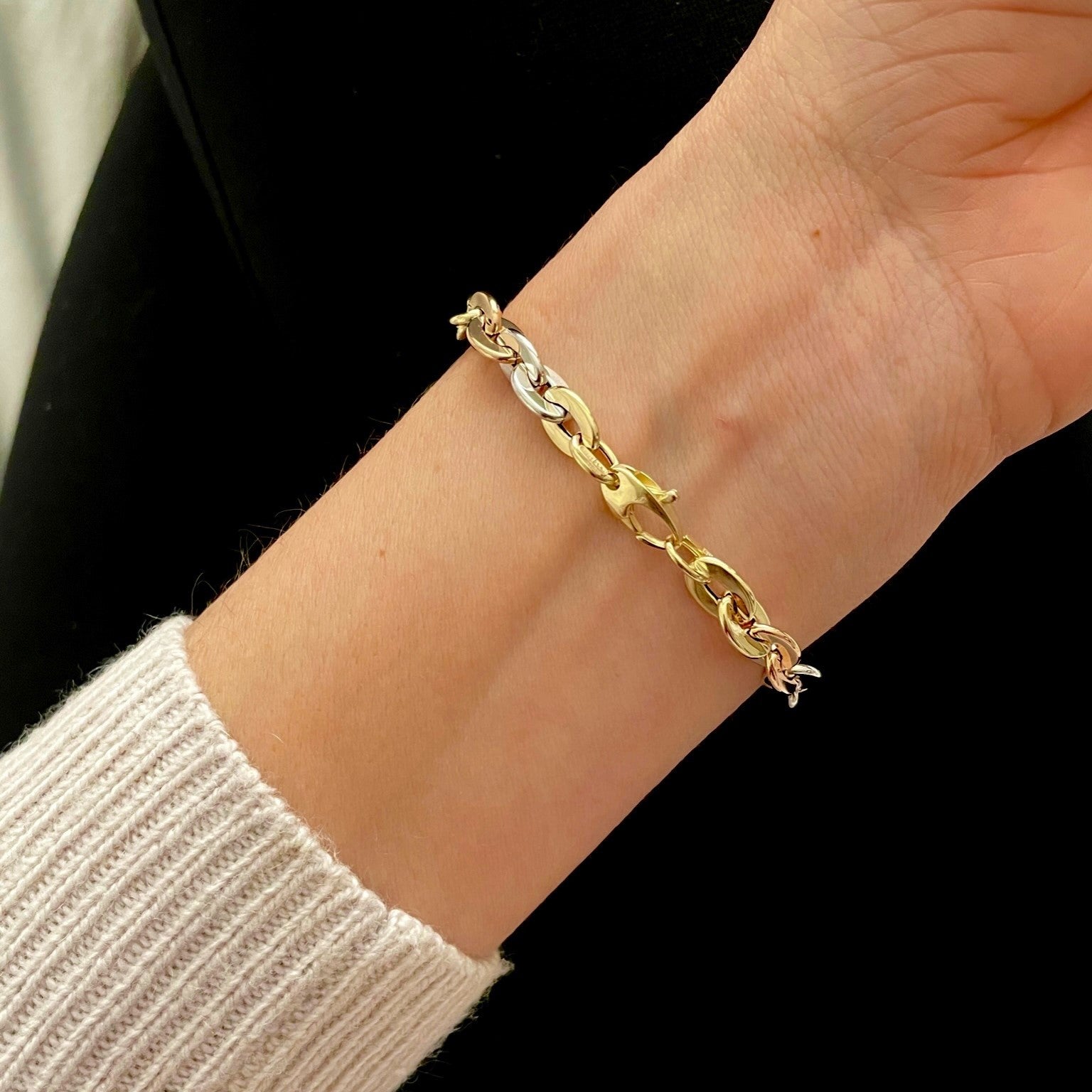TriColor 14K Gold Oval Link Bracelet Women
