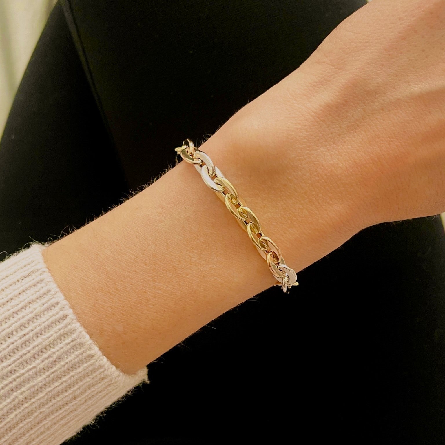 TriColor 14K Gold Oval Link Bracelet Women