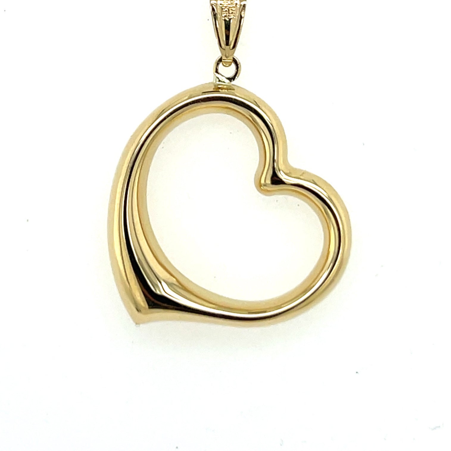 14K Gold Large Open Heart Pendant Necklace