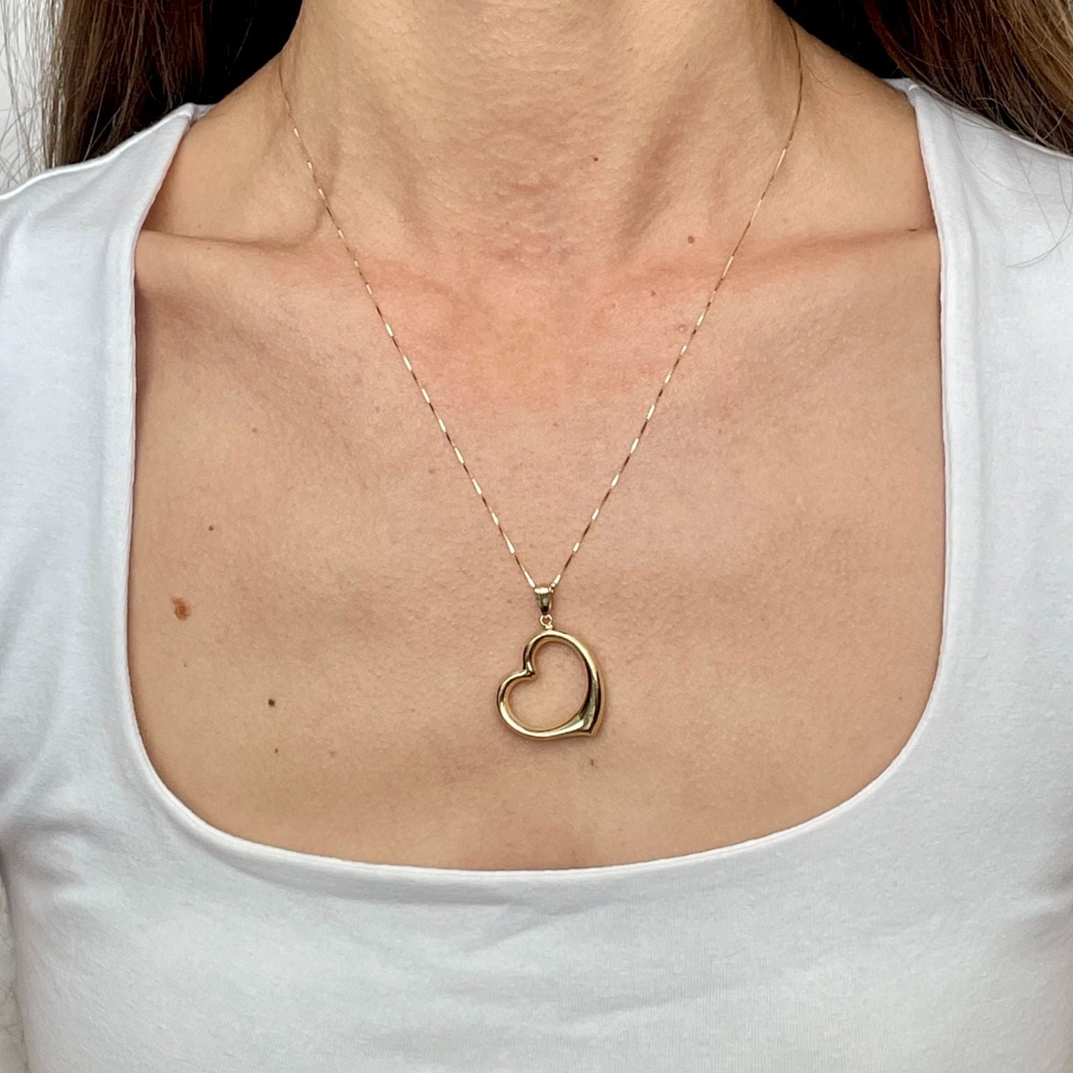 14K Gold Large Open Heart Pendant Necklace