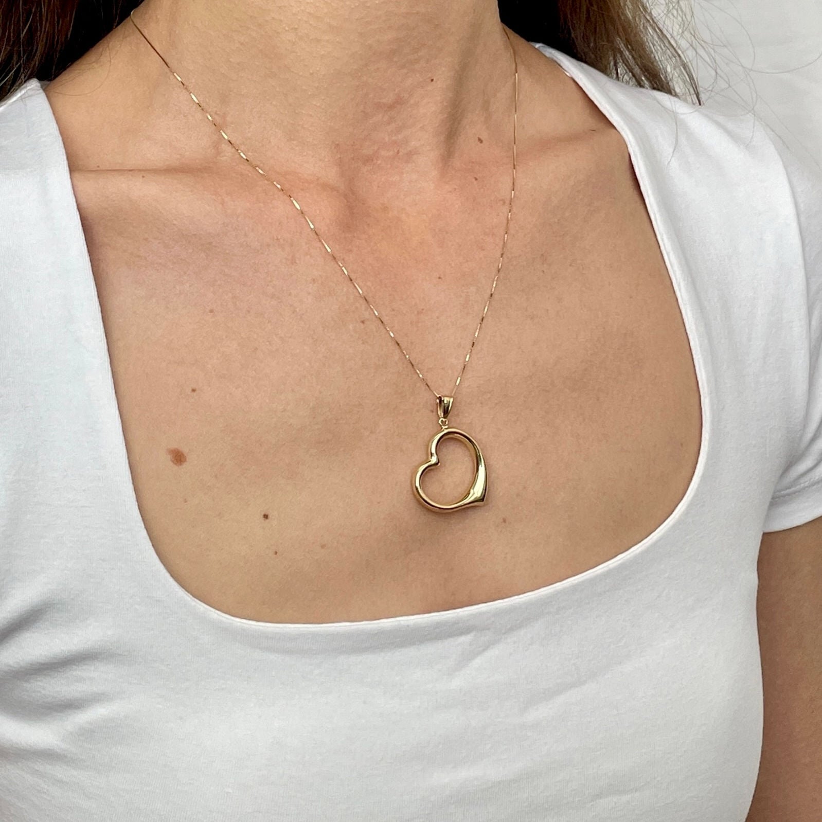 14K Gold Large Open Heart Pendant Necklace
