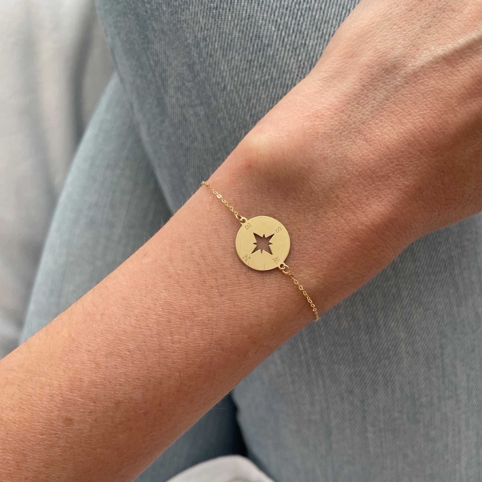 14K Gold North Star Compass Bracelet