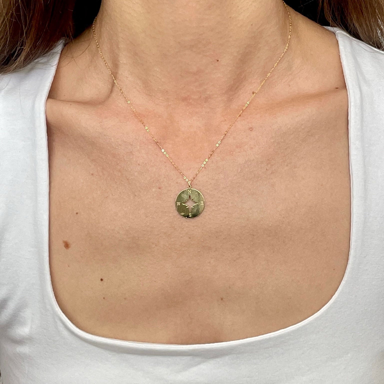 14K Gold North Star Compass Necklace