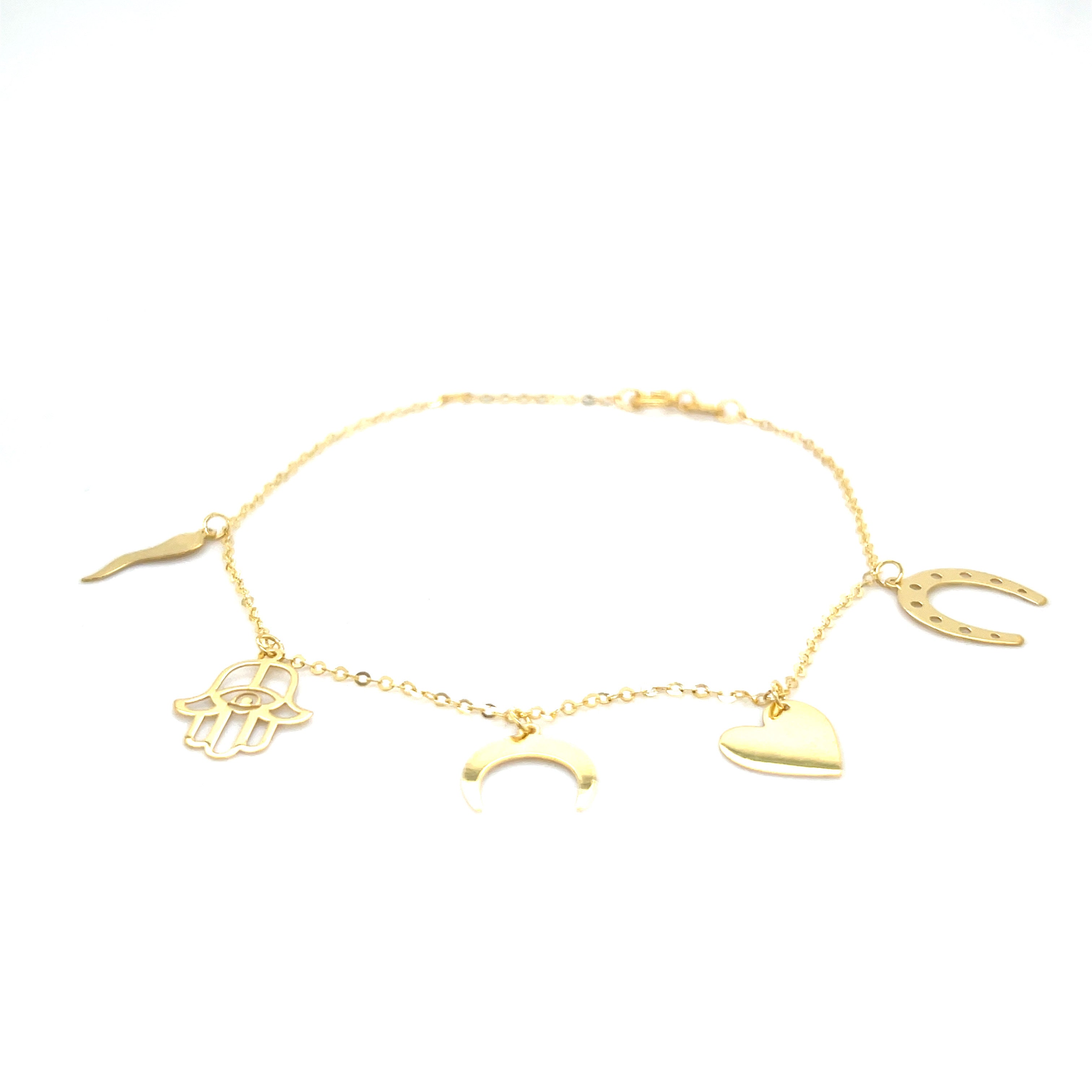 14K Gold Multi Charm Lucky Bracelet