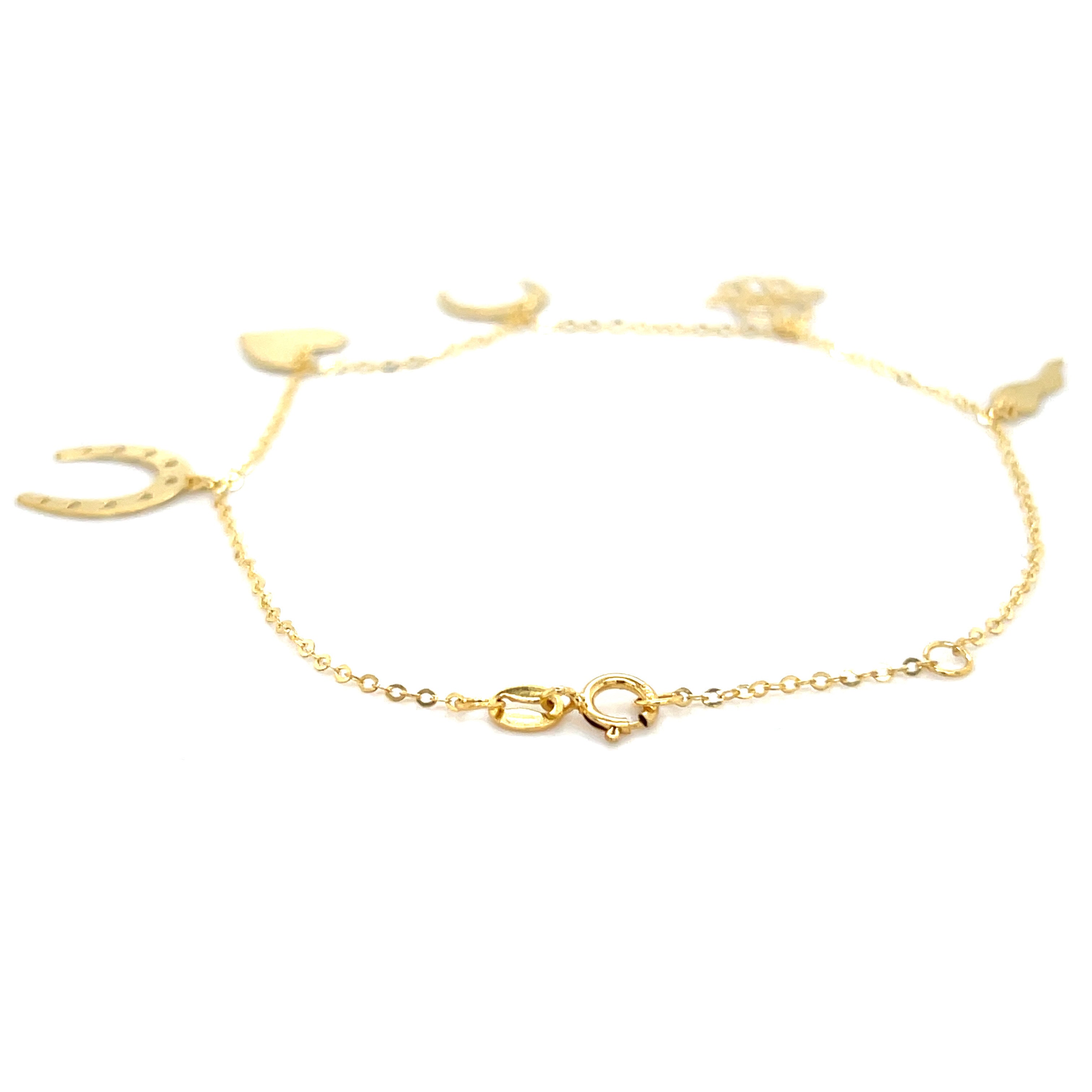 14K Gold Multi Charm Lucky Bracelet