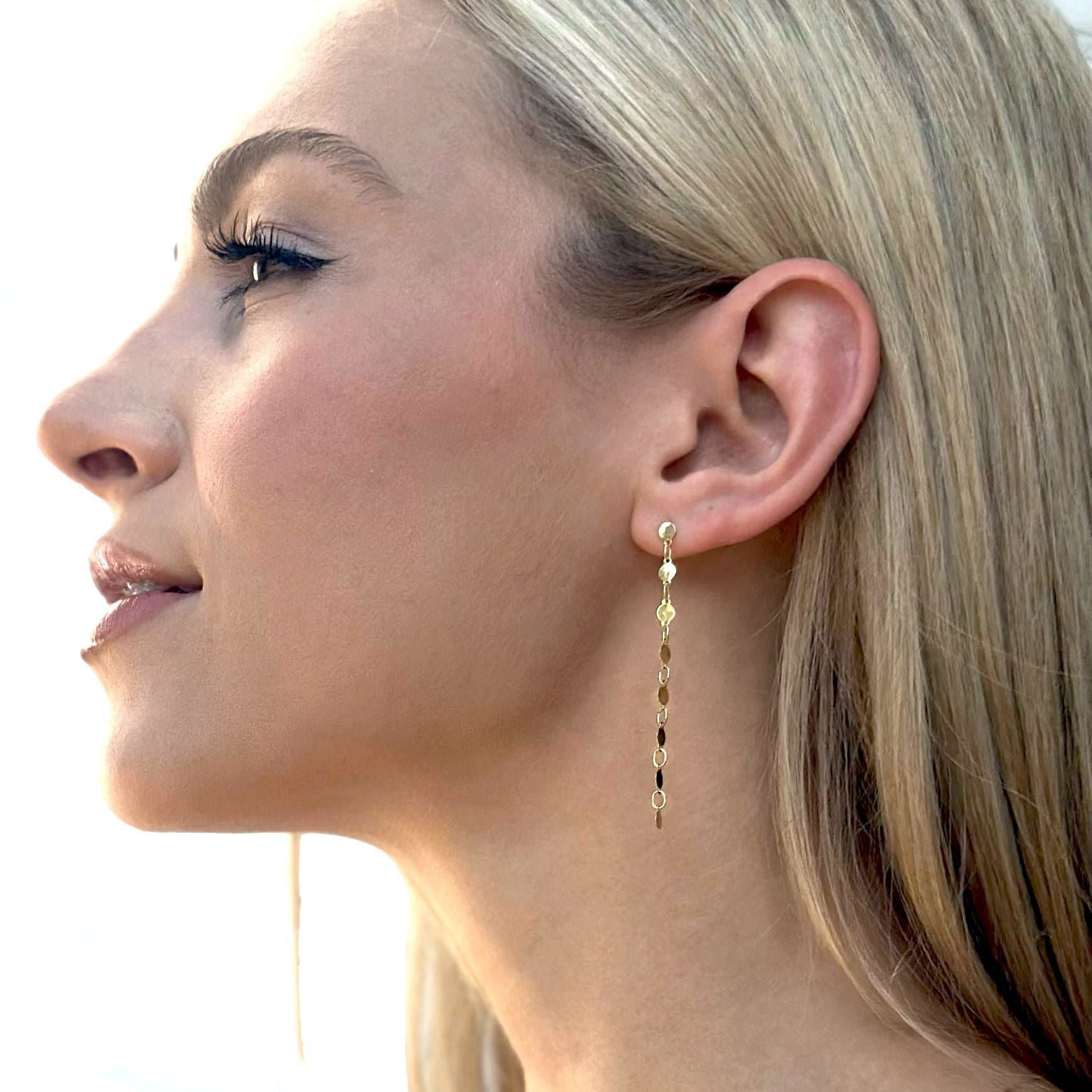 14K Gold Mirror Drop Chain Earrings