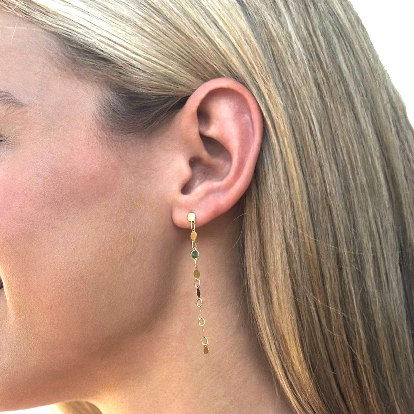 14K Gold Mirror Drop Chain Earrings
