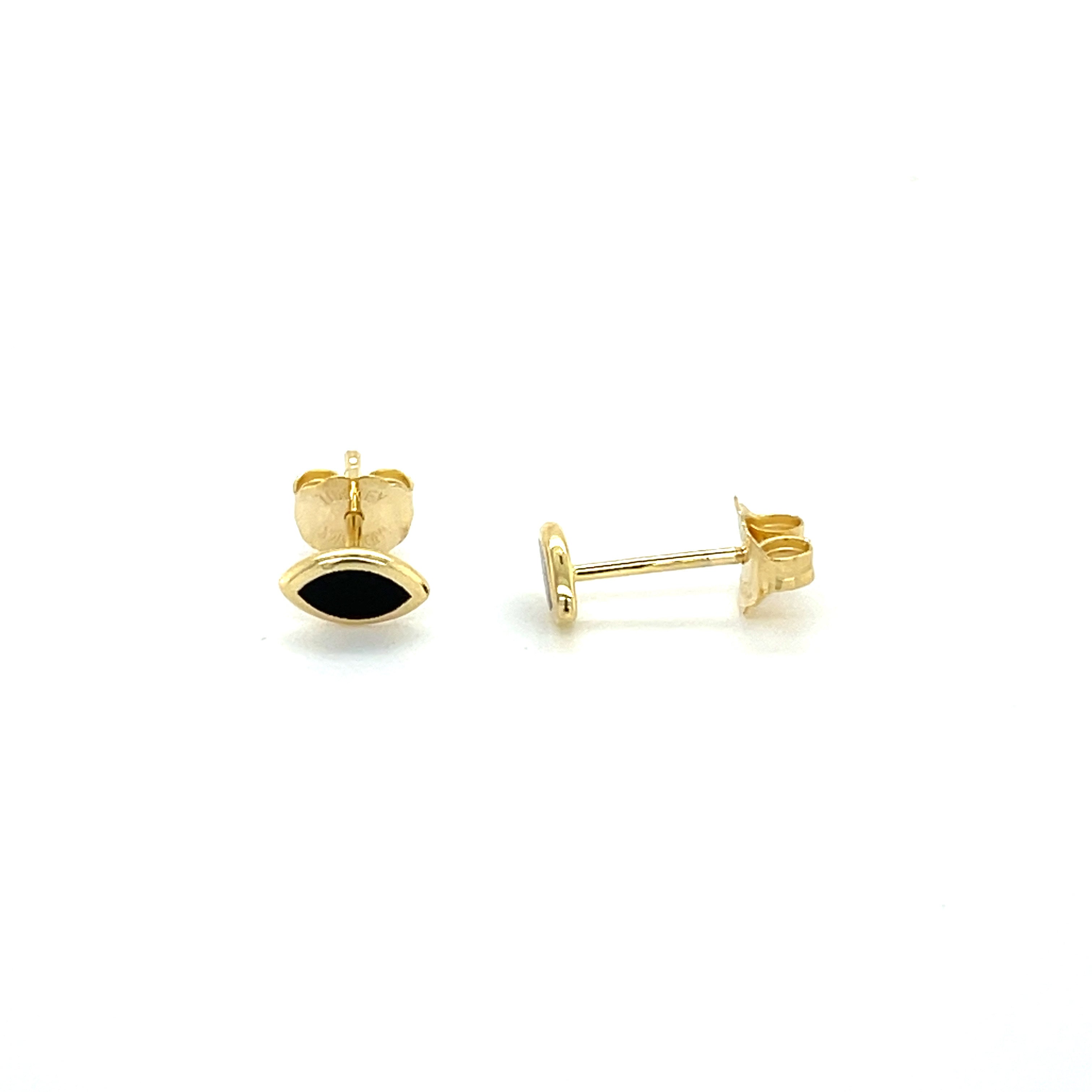14K Gold Black Enamel Stud Earrings