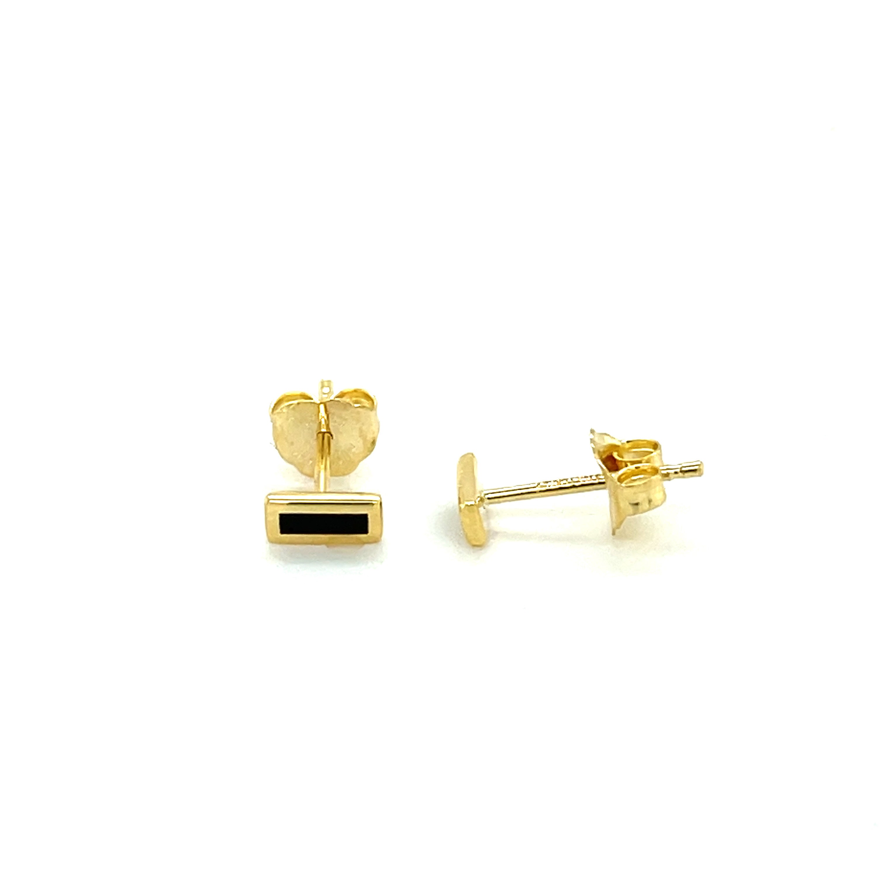14K Gold Black Enamel Stud Earrings