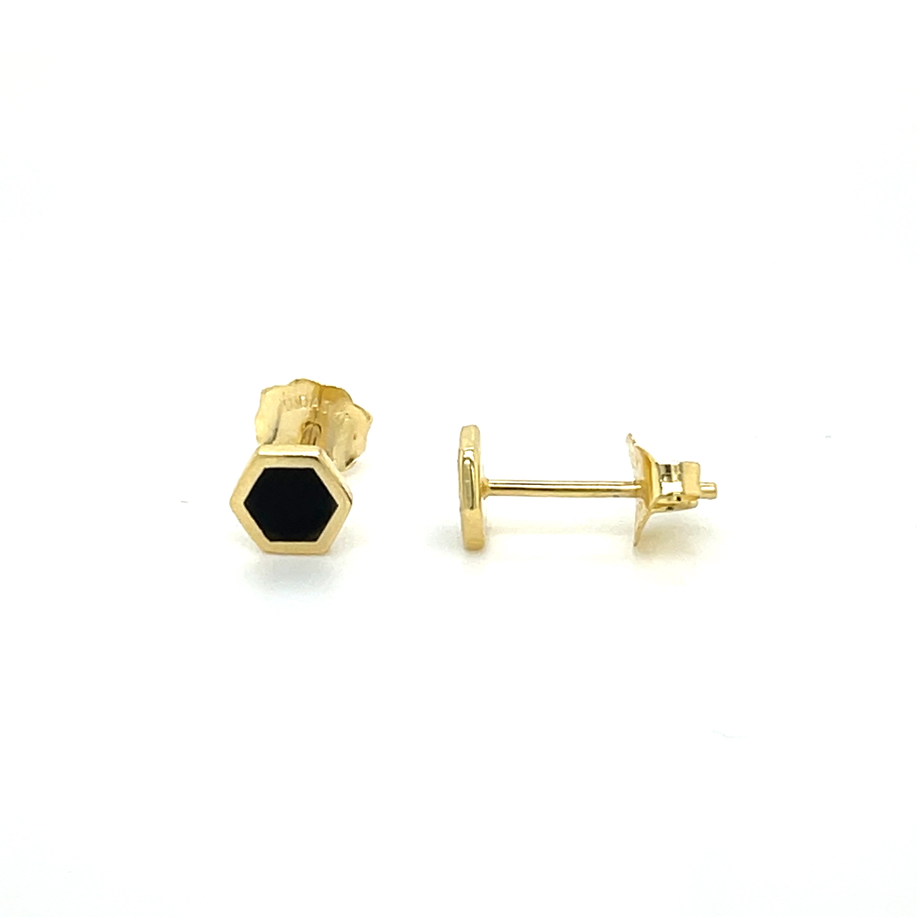 14K Gold Black Enamel Stud Earrings