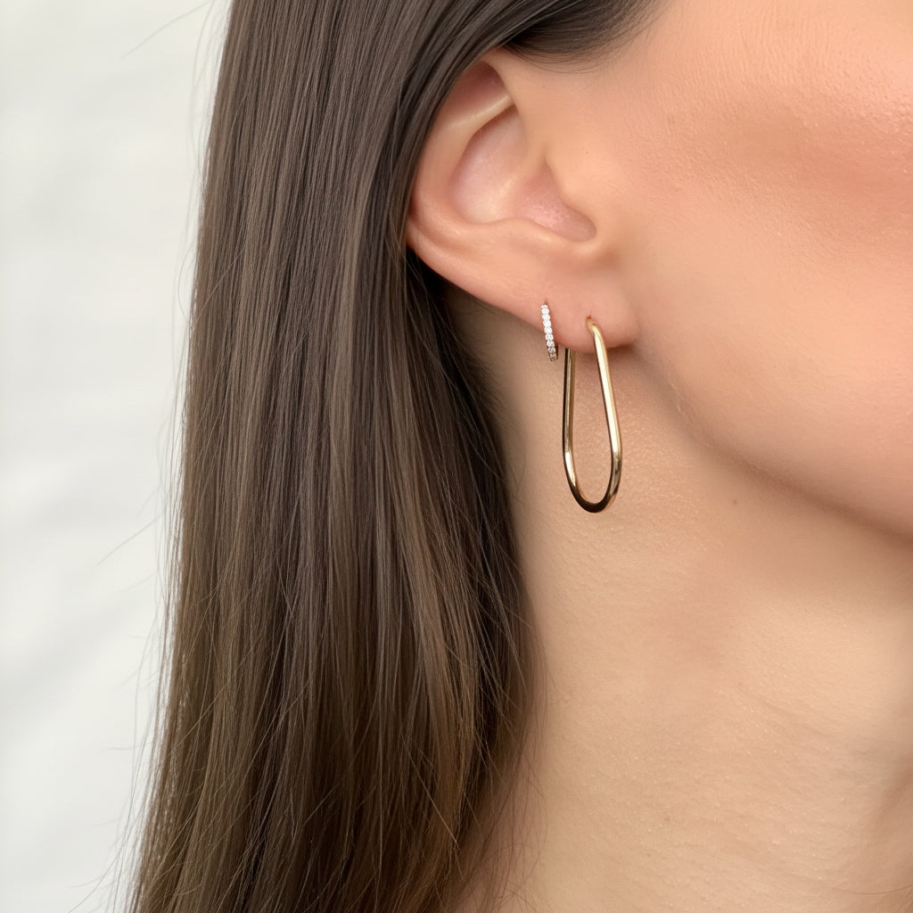 14K Gold Open Teardrop Hoop Earrings: Endless Closure