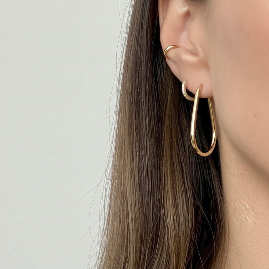 14K Gold Open Teardrop Hoop Earrings: Endless Closure