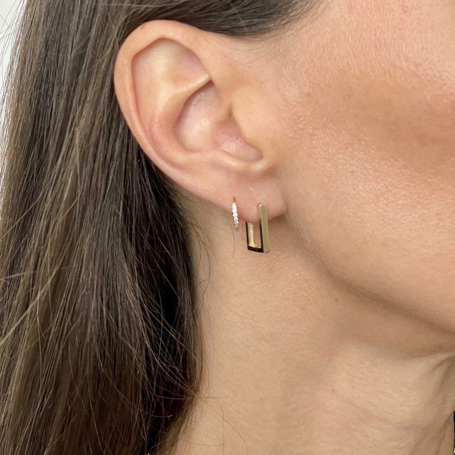 14K Yellow Gold Small Rectangle Hoop Earrings