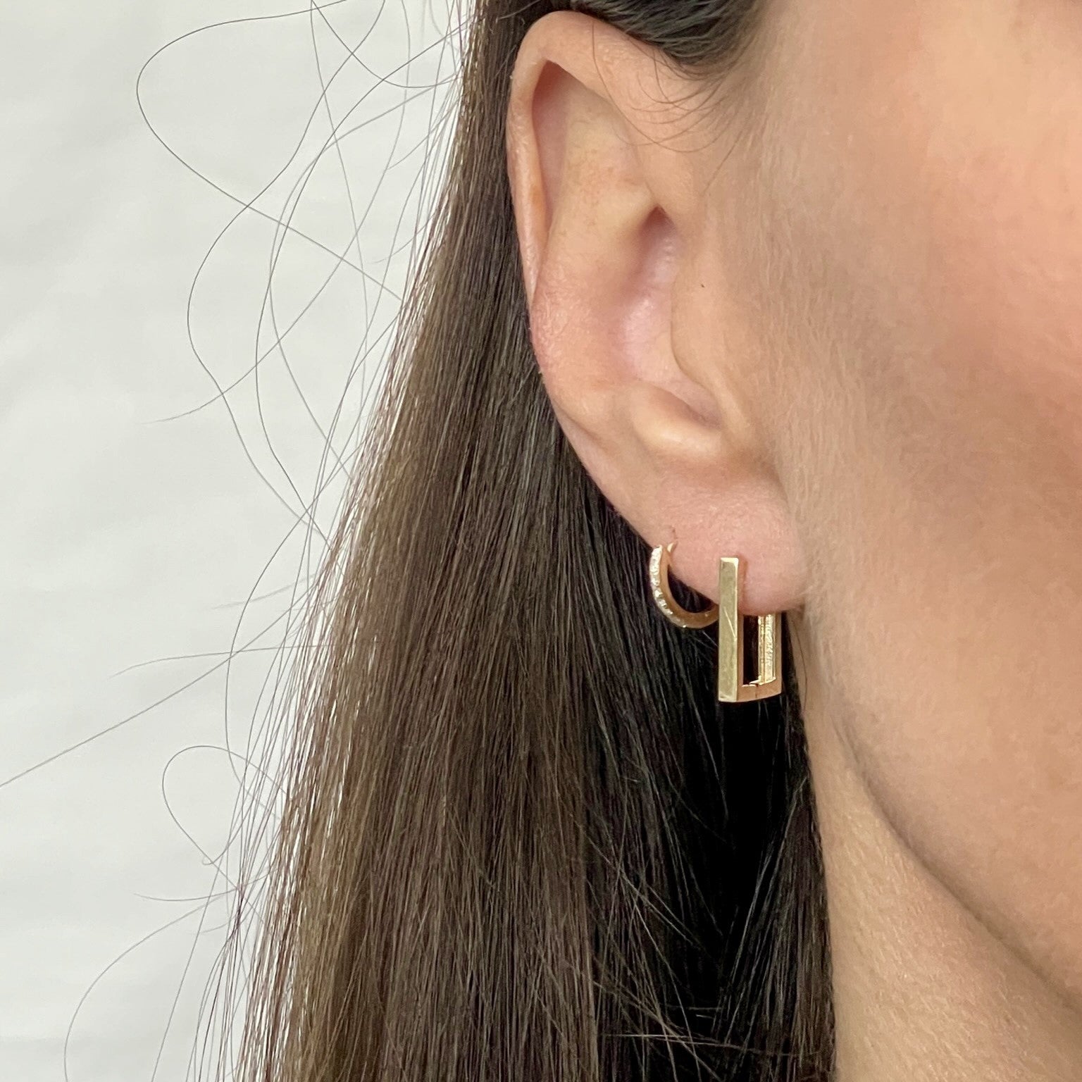 14K Yellow Gold Small Rectangle Hoop Earrings