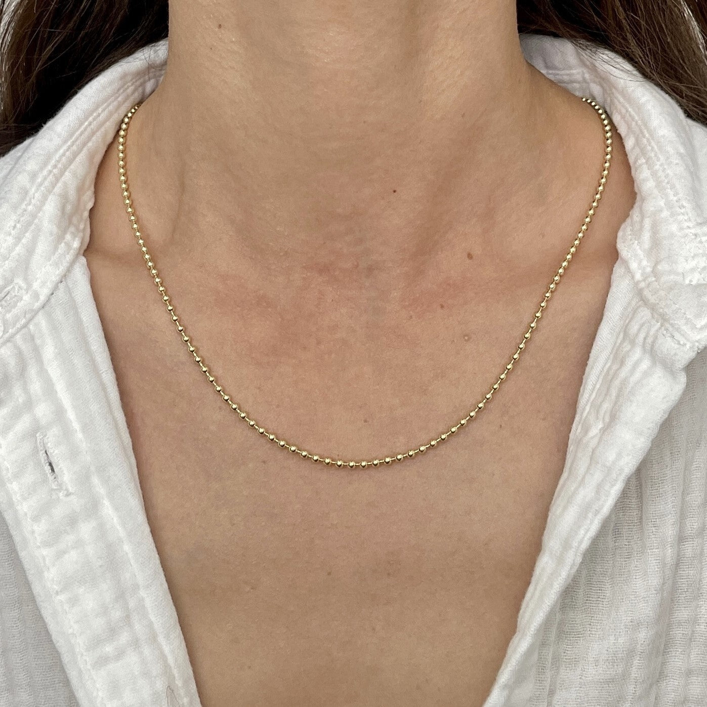 14K Solid Yellow Gold Ball Necklace Chain
