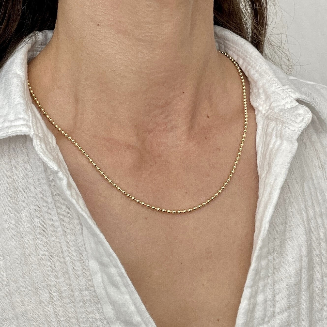 14K Solid Yellow Gold Ball Necklace Chain