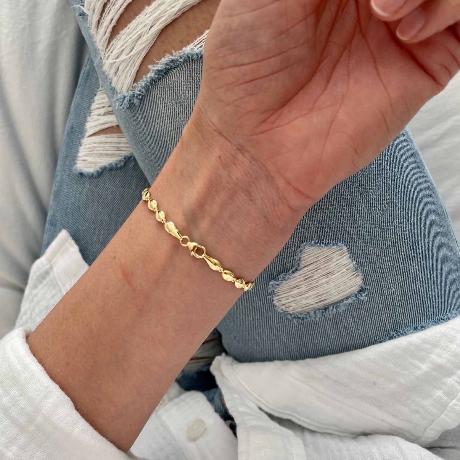 14K Gold Pebble Bead Bracelet