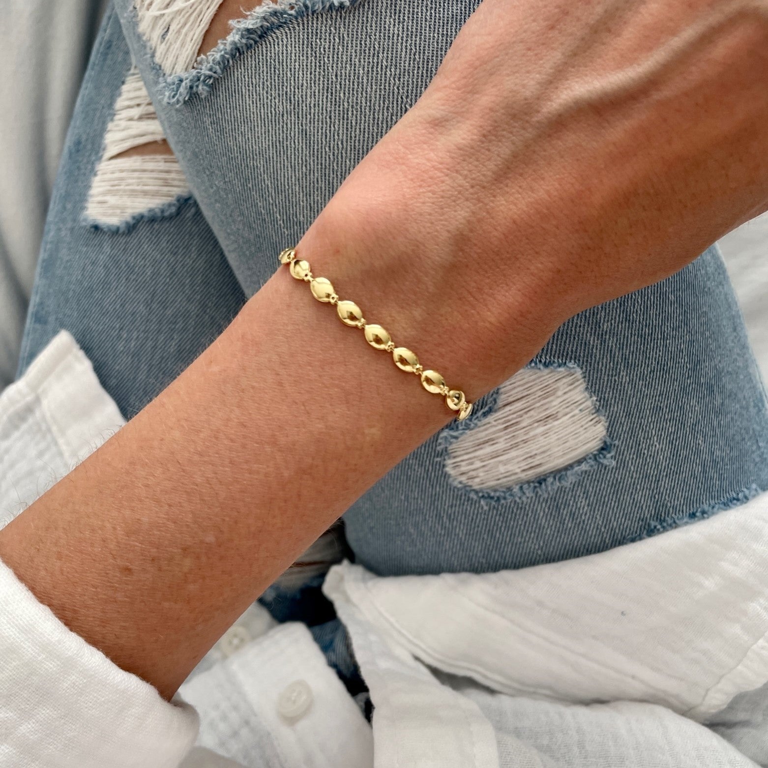 14K Gold Pebble Bead Bracelet