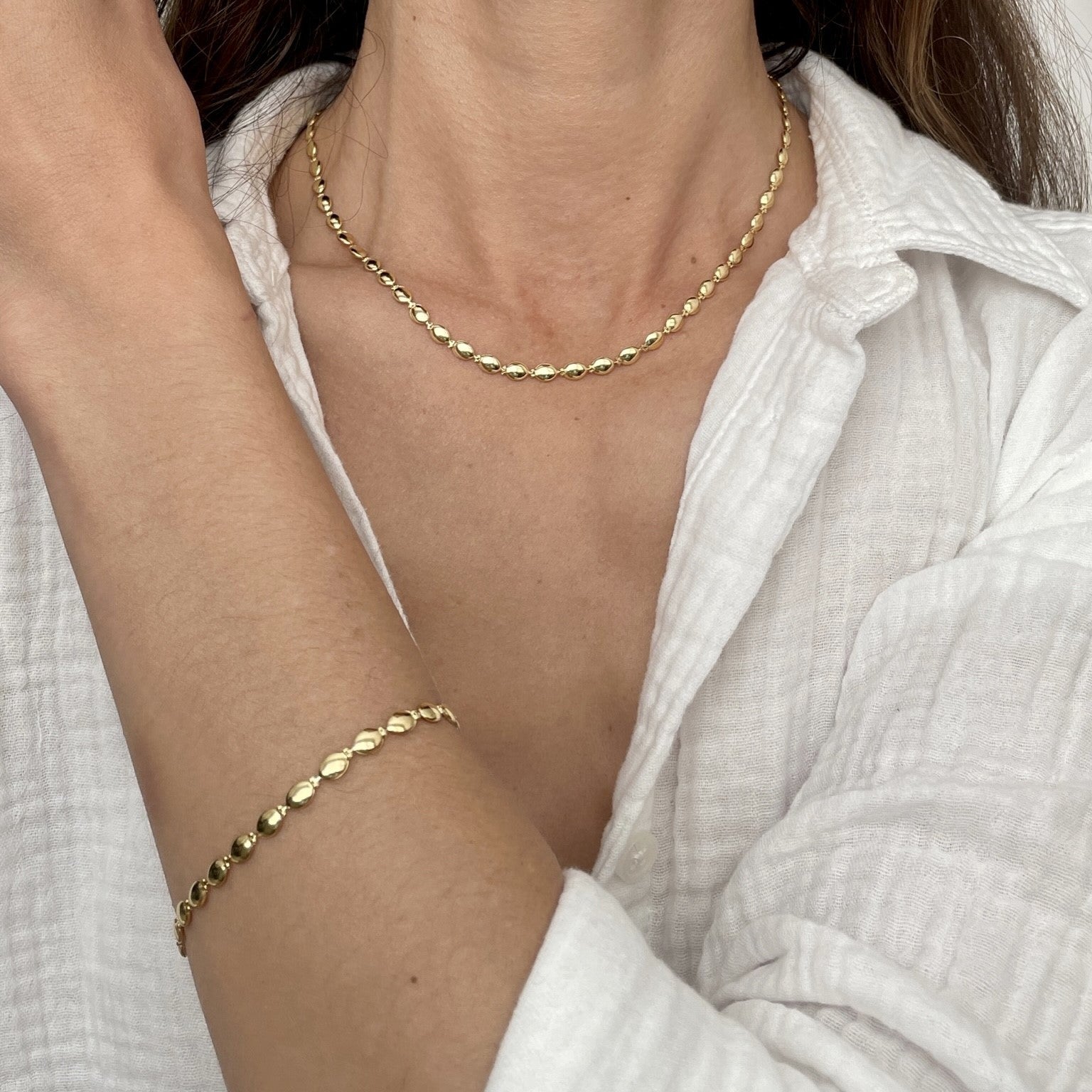 14k Gold Pebble Bead Necklace Chain