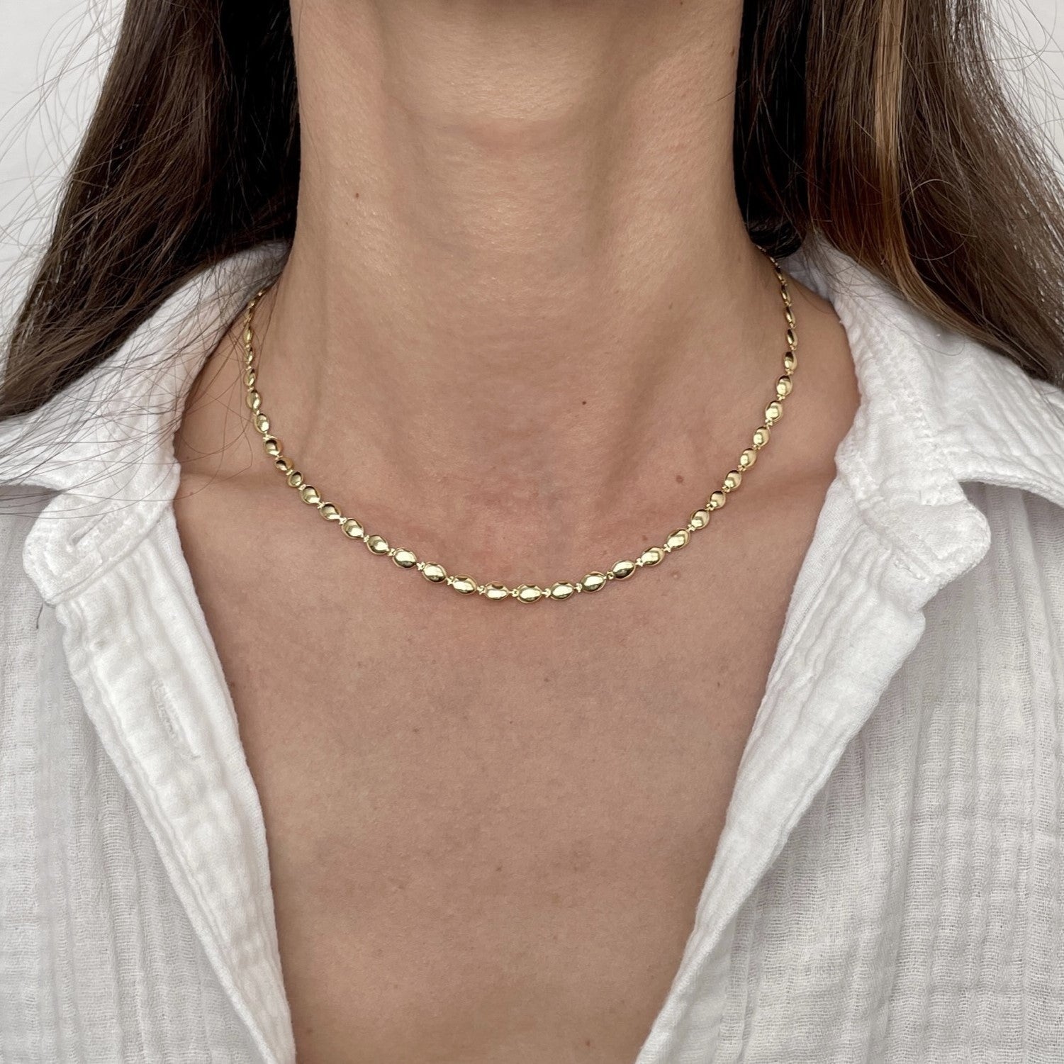 14k Gold Pebble Bead Necklace Chain