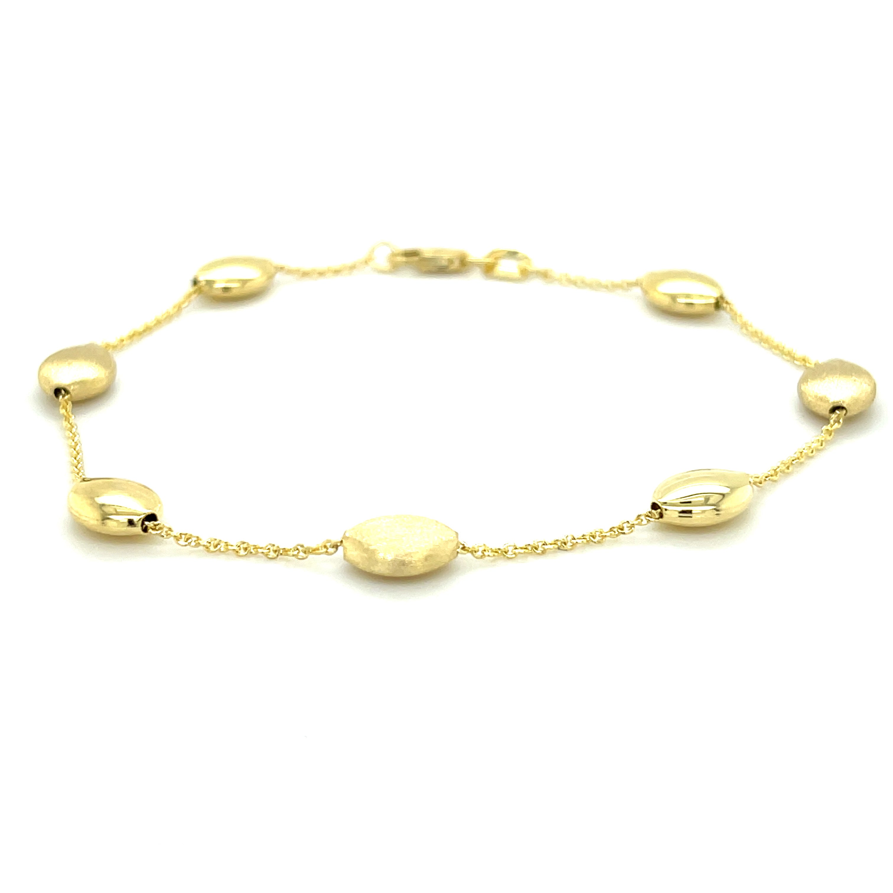 14K Gold Polished And Satin Pebble Bracelet