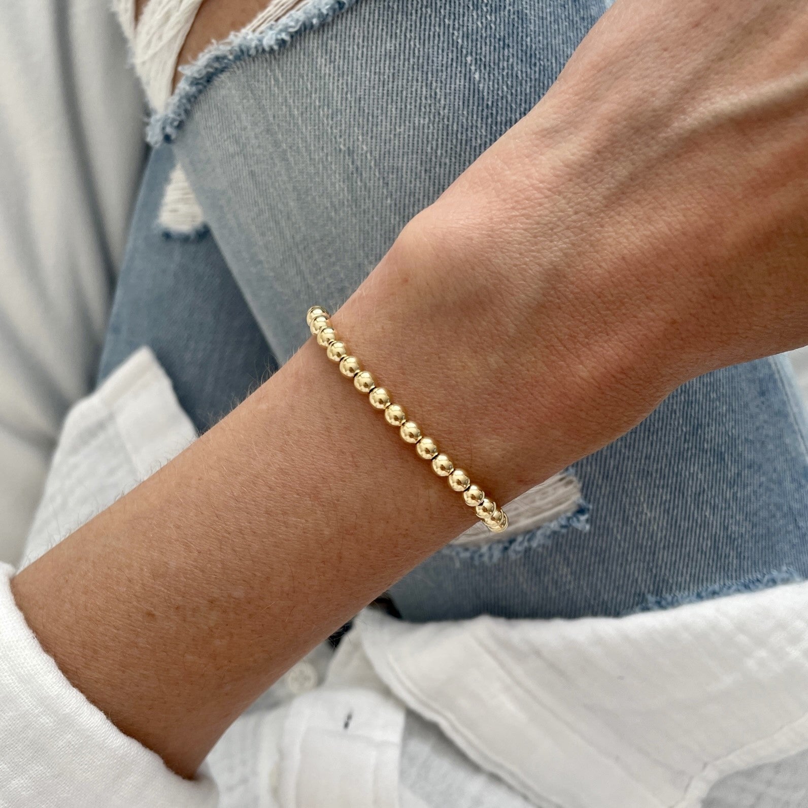 14K Real Gold Ball Bracelet Women