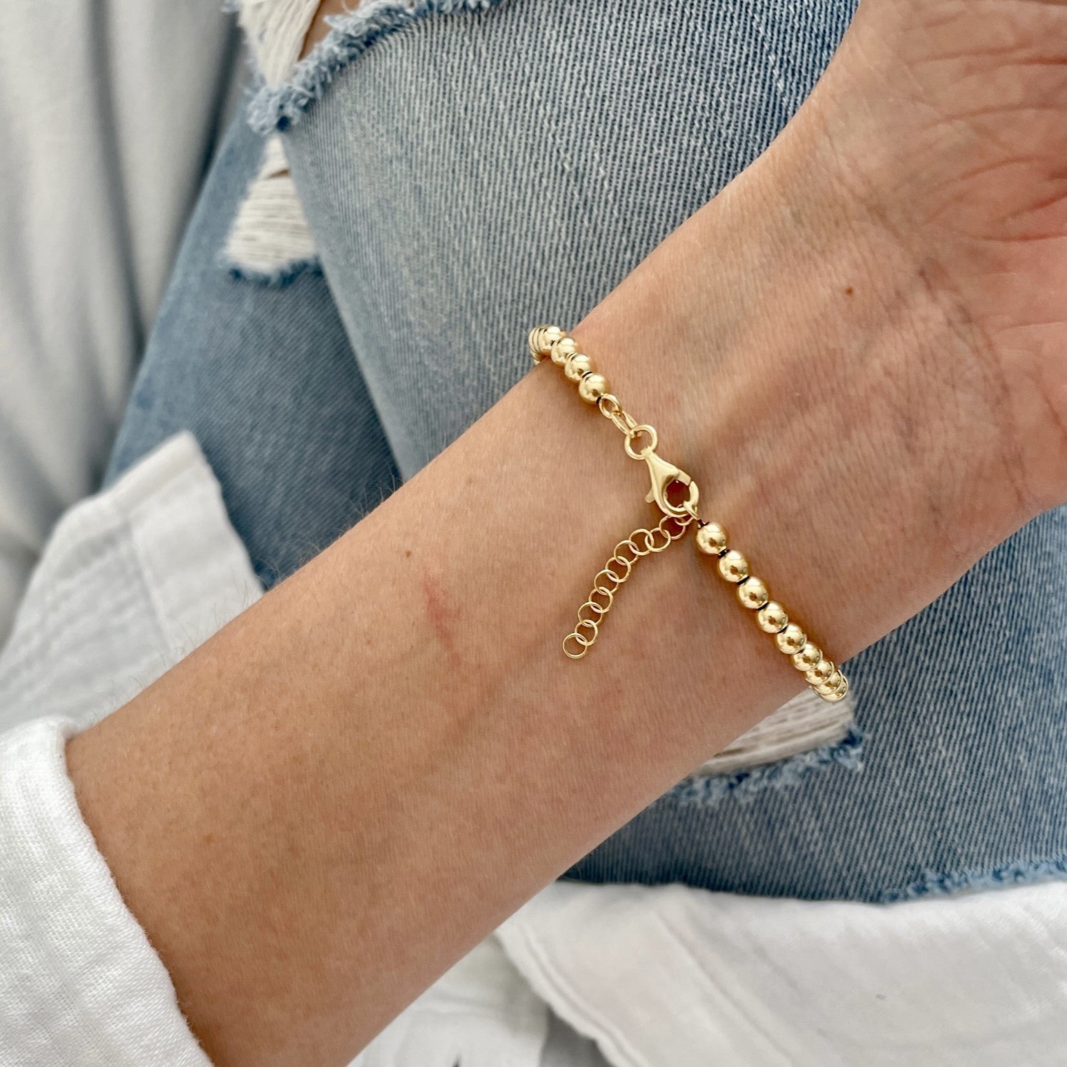 14K Real Gold Ball Bracelet Women