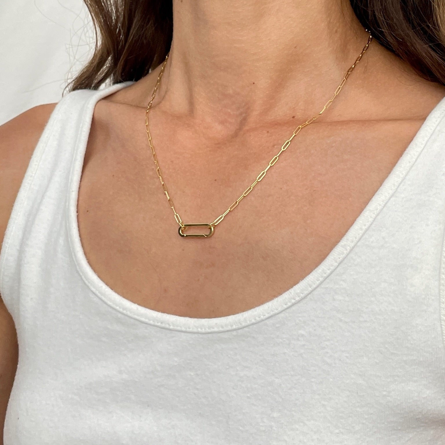 14K Gold Paperclip Necklace With Elongated Push Lock Clasp