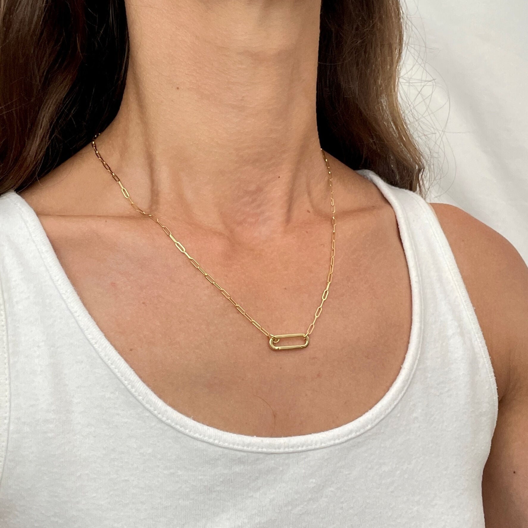 14K Gold Paperclip Necklace With Elongated Push Lock Clasp