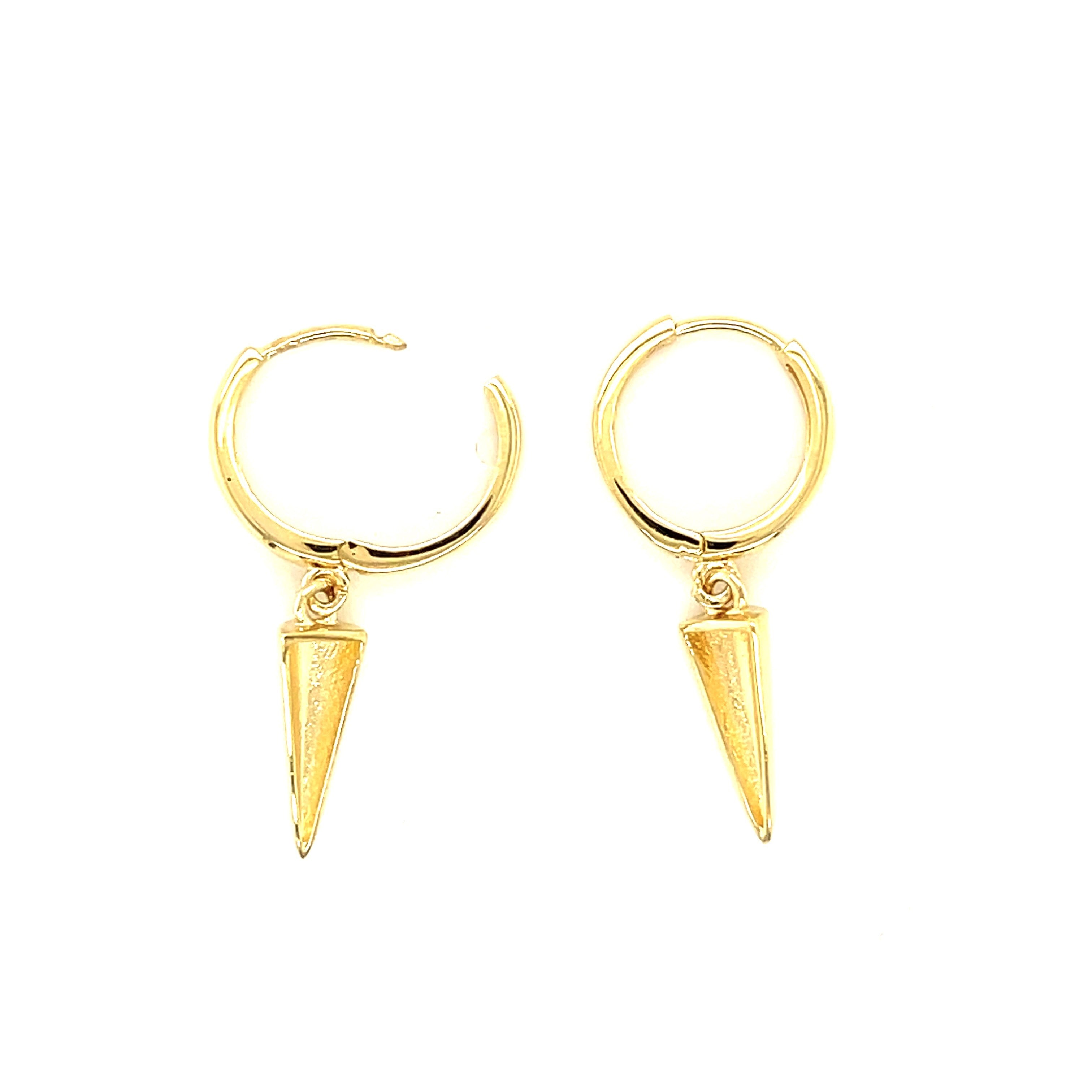 14K Gold Spike Drop Hoop Earrings